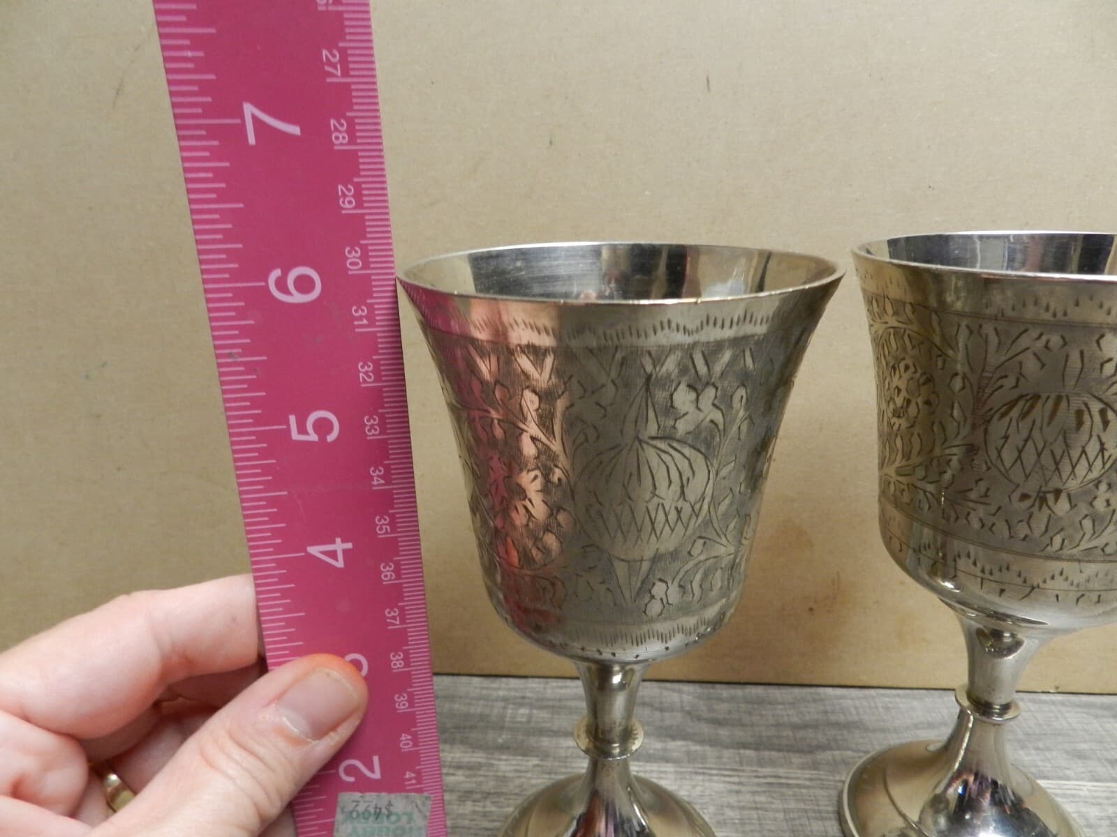 Set 6 Vintage ZY India World Gift Silver Plate Brass Wine Goblet K3 - Thumbnail 5