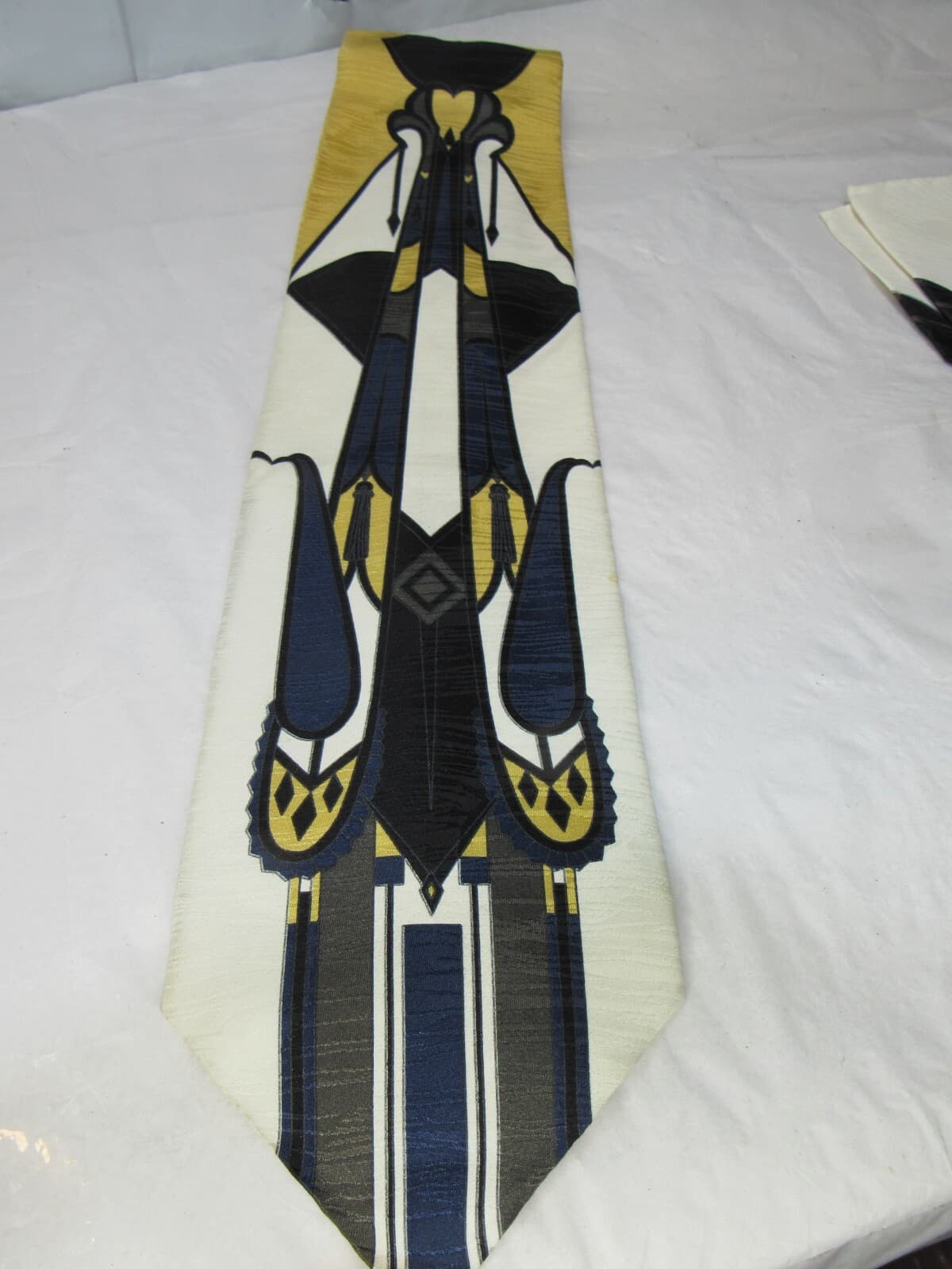Emilio Romano Mens 100% Silk Neck Tie Navy Gold Geometric Handmade In Italy S7K - Thumbnail 3