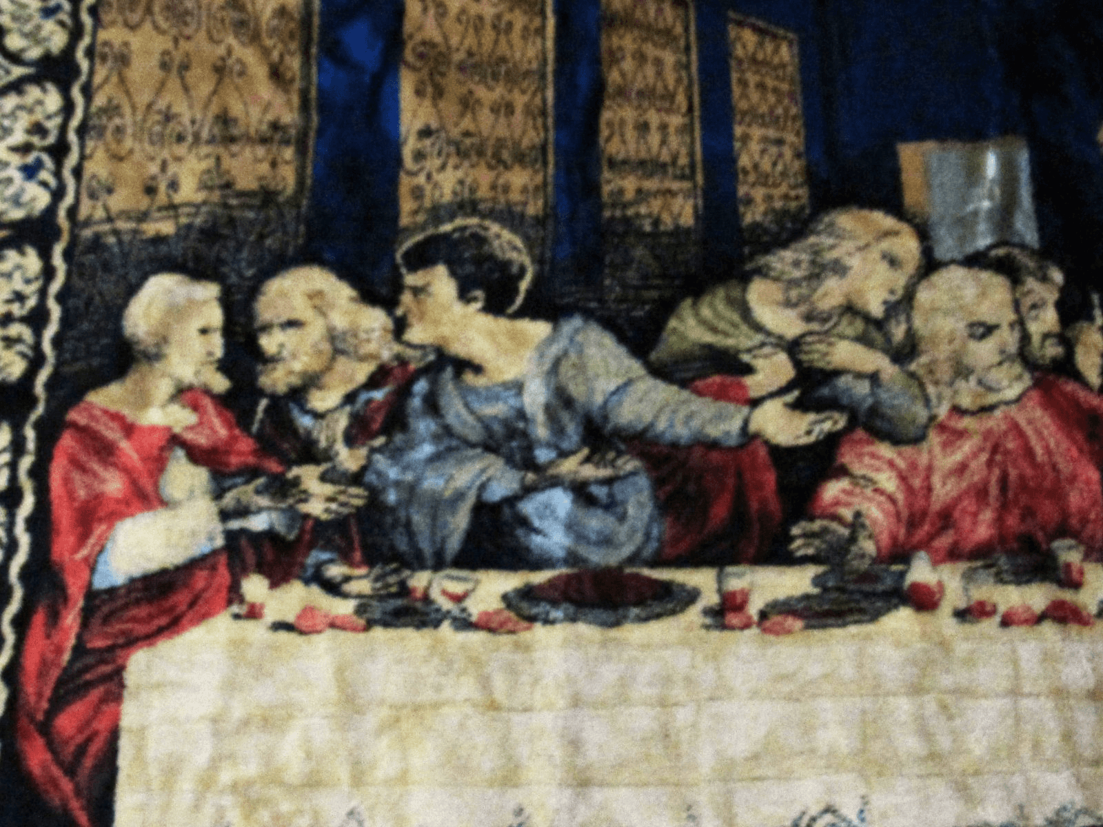 Vintage Da Vinci's Last Supper Velvet Tapestry Fringe Wall Hanging 48”X 72” F66J - Thumbnail 2