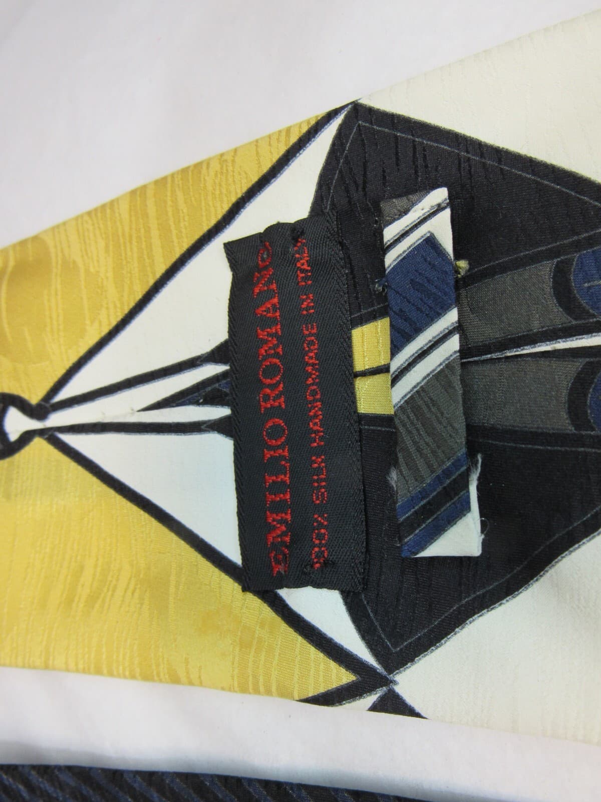 Emilio Romano Mens 100% Silk Neck Tie Navy Gold Geometric Handmade In Italy S7K - Thumbnail 7
