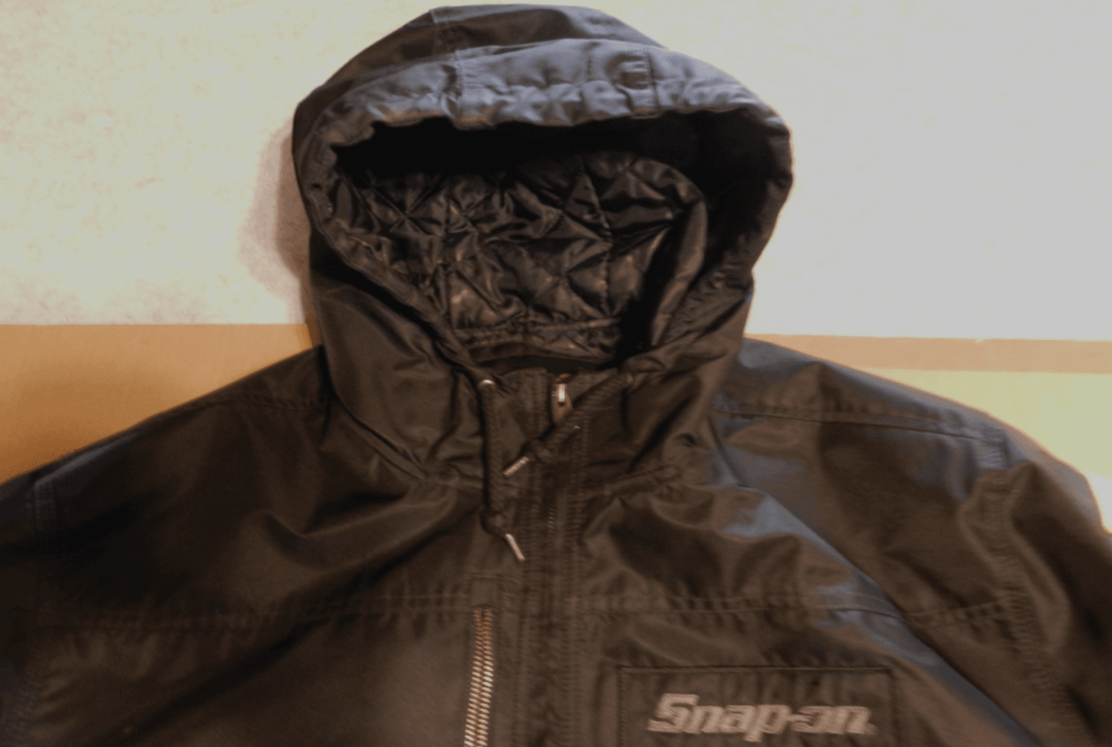 Snap-on Black Unisex Hooded Work Jacket American Flag Patch Qulited XL H25M - Thumbnail 5