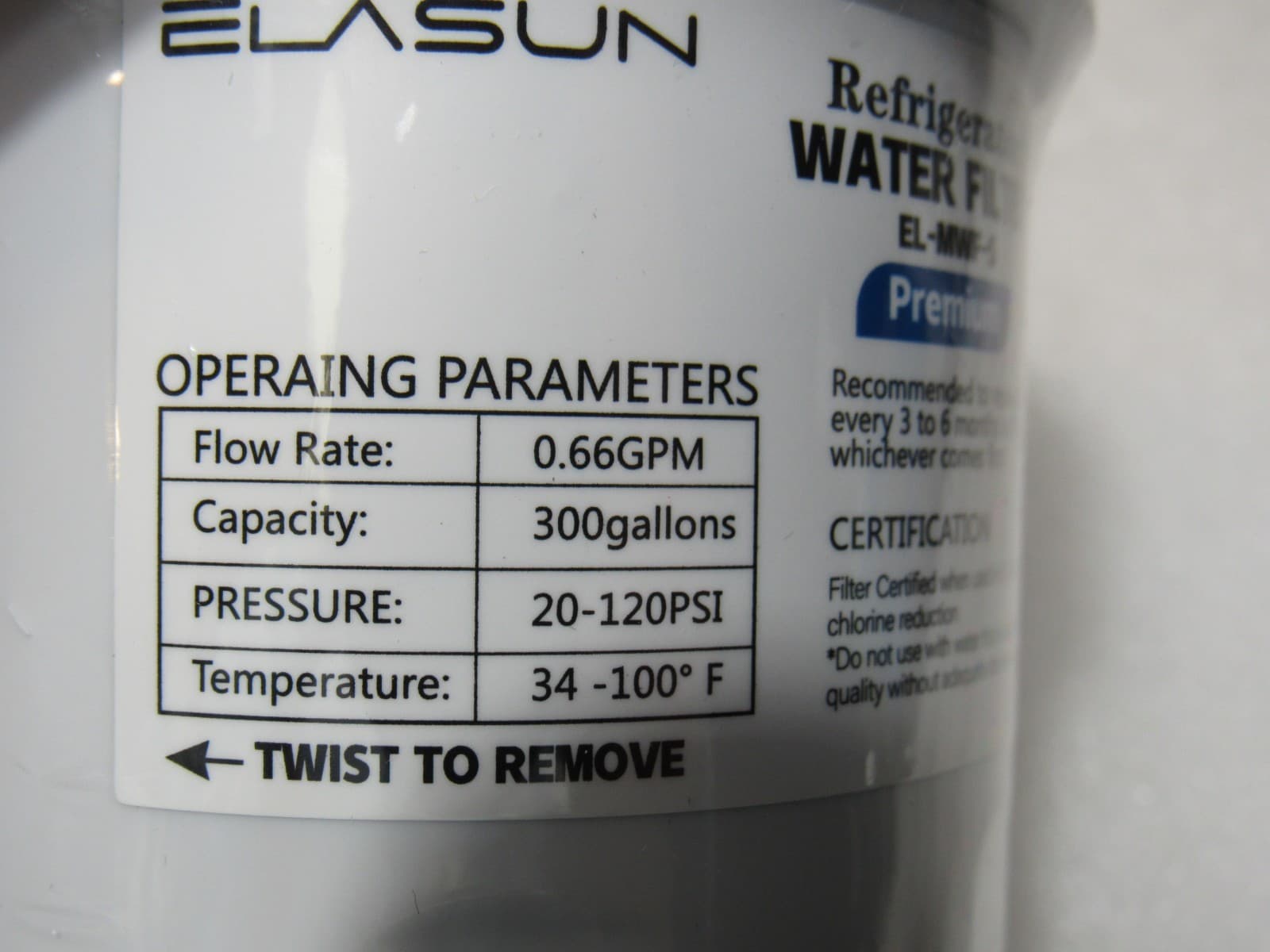3 Elasun Refrigerator Water Filter Replacements EL-MWF-S Fits GE MWF 200Gal F65J - Thumbnail 4