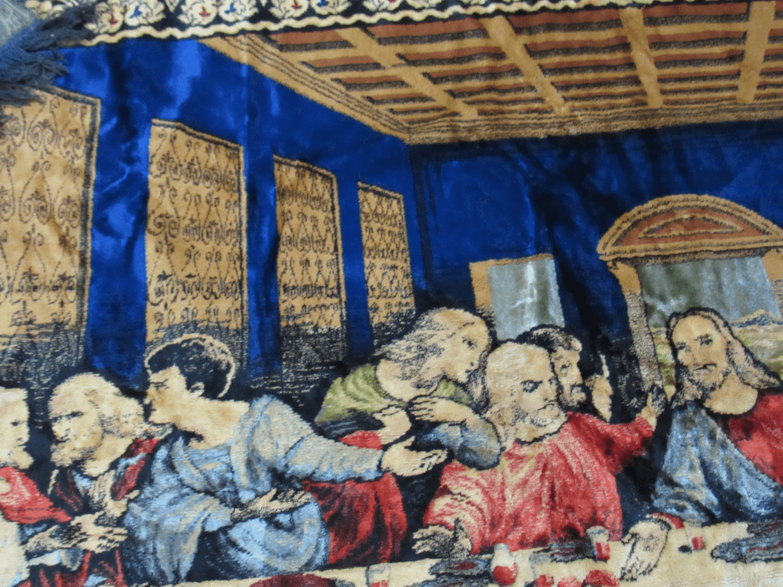 Vintage Da Vinci's Last Supper Velvet Tapestry Fringe Wall Hanging 48”X 72” F66J - Thumbnail 8