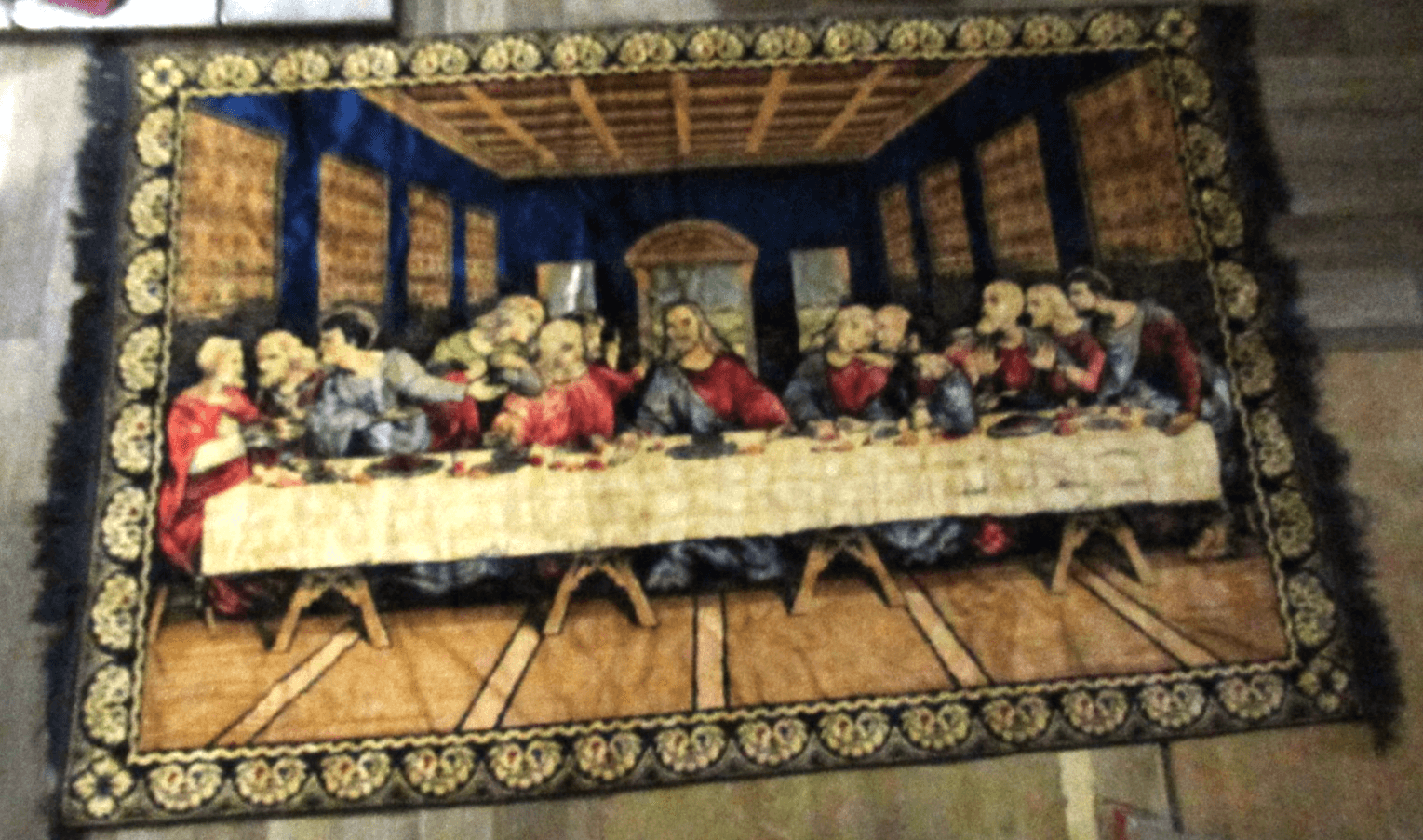 Vintage Da Vinci's Last Supper Velvet Tapestry Fringe Wall Hanging 48”X 72” F66J - Thumbnail 15