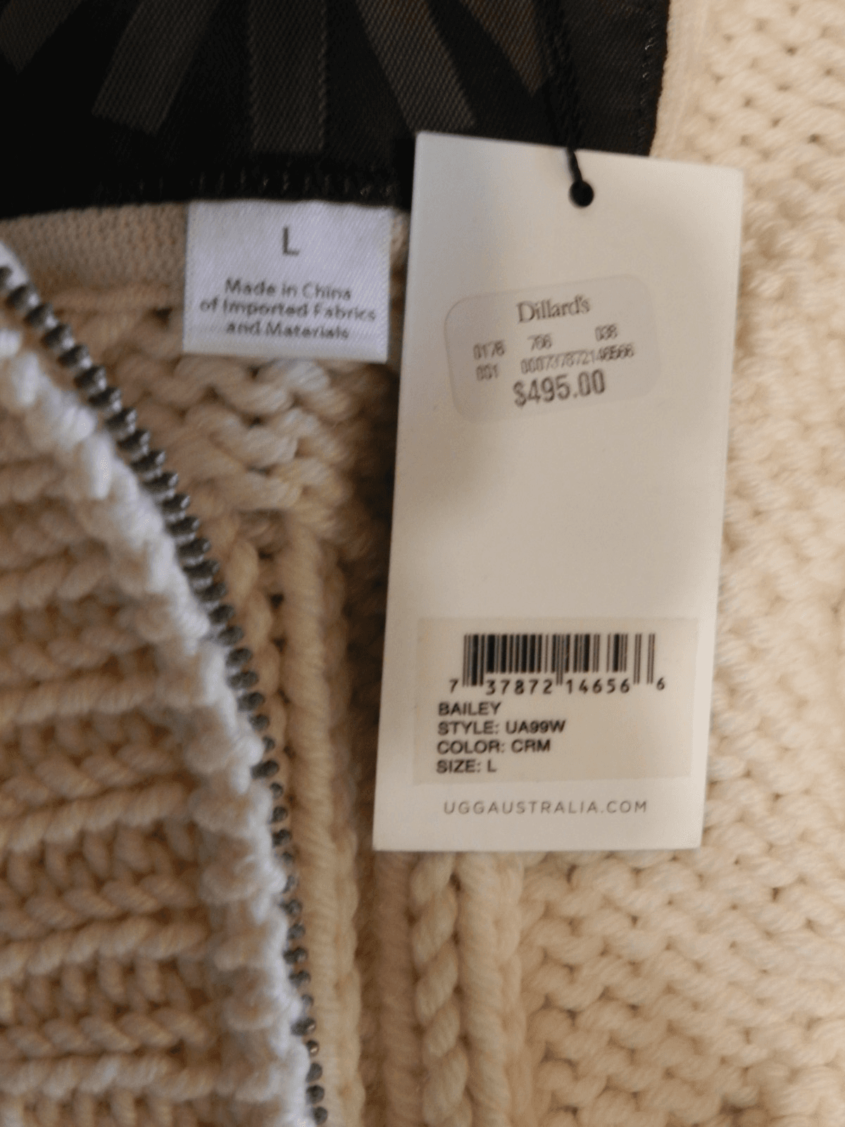 NWT UGG Bailey Cable Knit Sleeveless Long Zip Up Sweater Large Cream (H27K) - Thumbnail 5