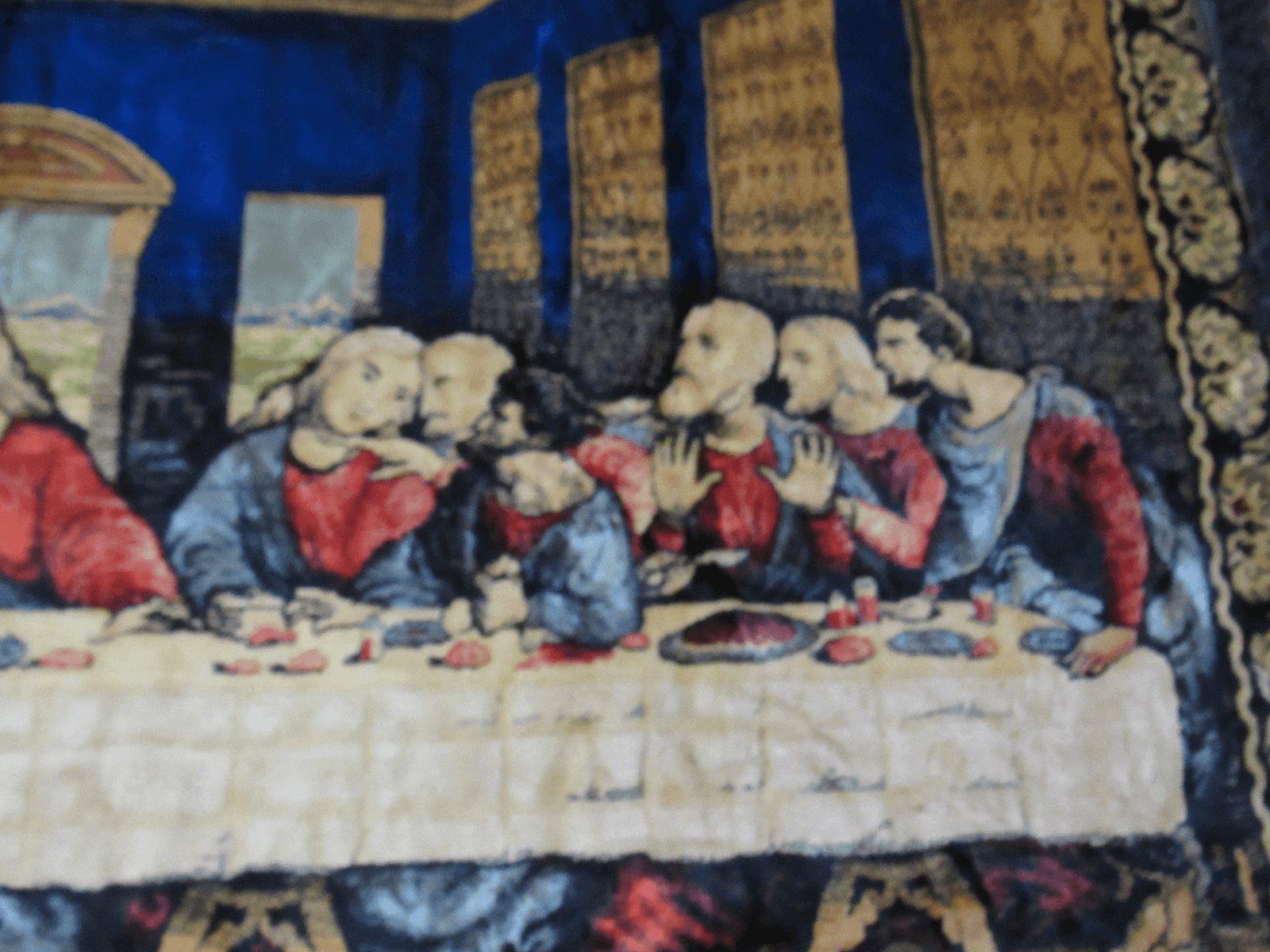 Vintage Da Vinci's Last Supper Velvet Tapestry Fringe Wall Hanging 48”X 72” F66J - Thumbnail 5