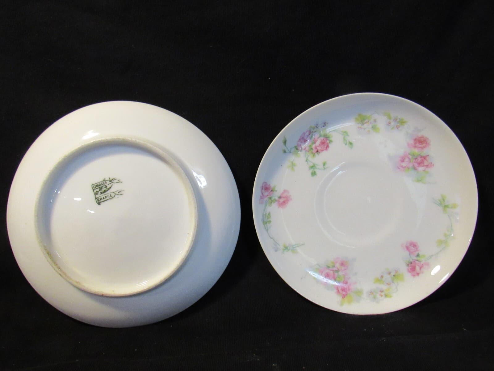 2 Vintage Limoges Martin Freres Bros Pink Floral China Saucer 6 3/4" J7K - Thumbnail 4