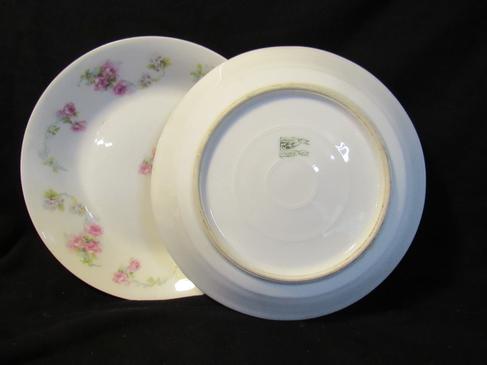 2 Vintage Limoges Martin Freres Bros Pink Floral China Soup Bowls 7 1/2" J6K - Thumbnail 5