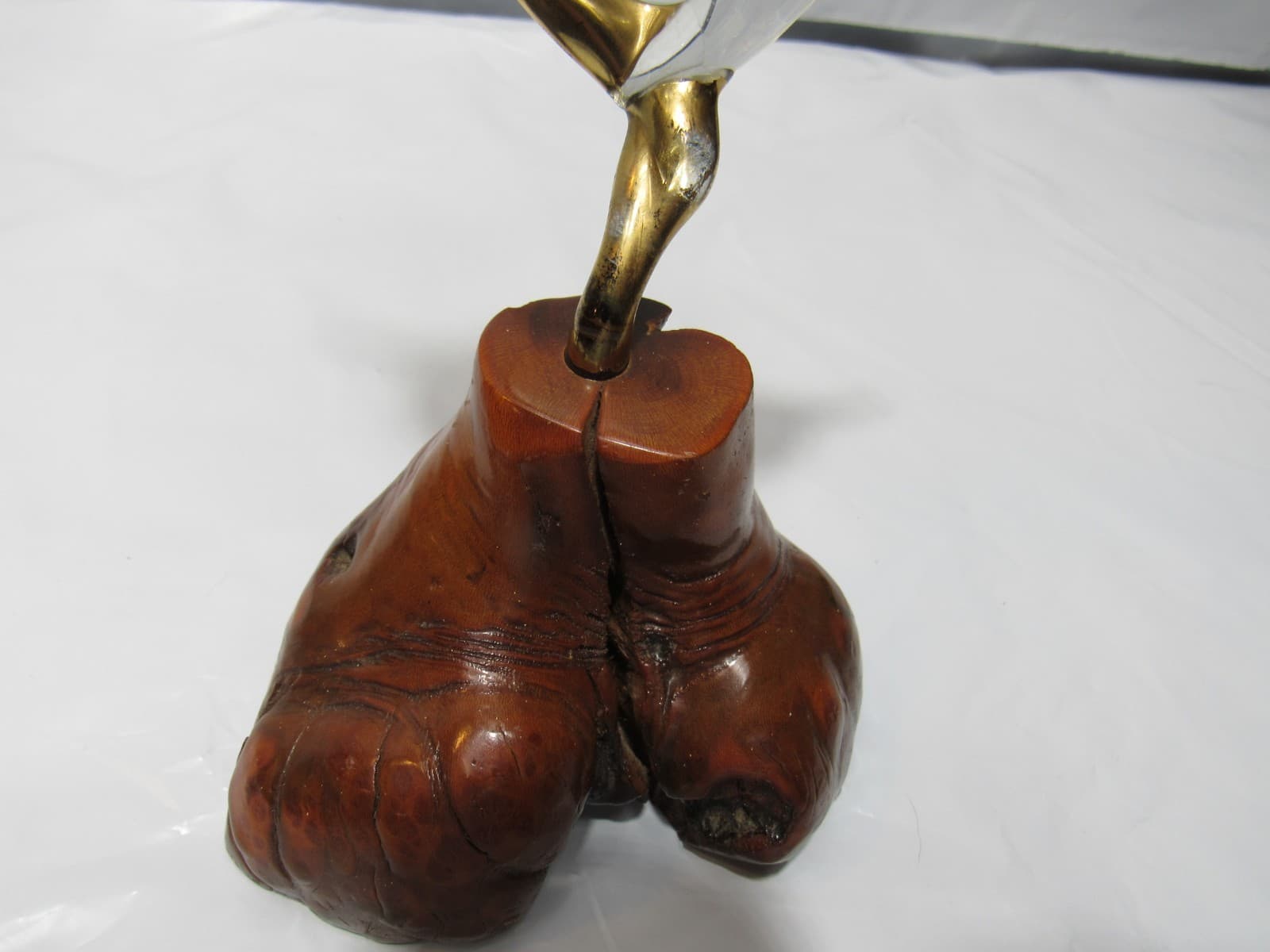 Glass Double Dolphins 22KT Gold Fins Burled Wood (S67M) - Thumbnail 8