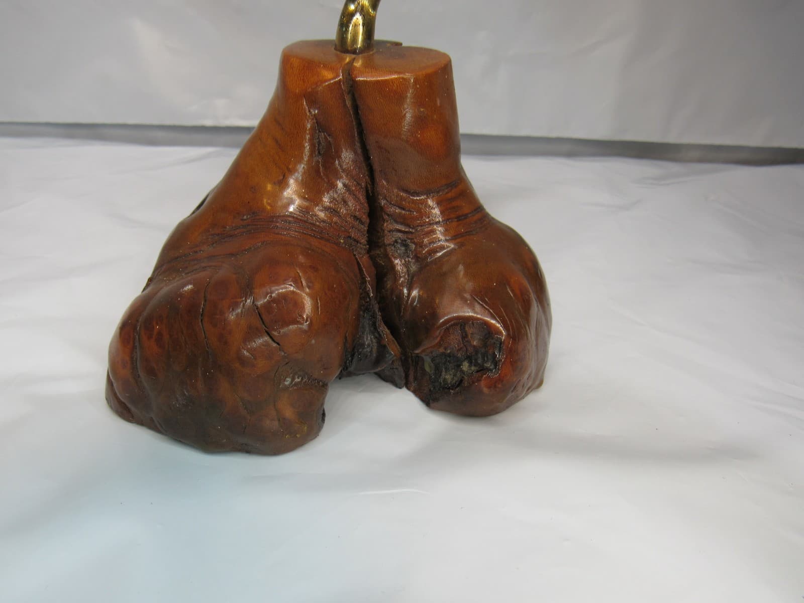Glass Double Dolphins 22KT Gold Fins Burled Wood (S67M) - Thumbnail 3