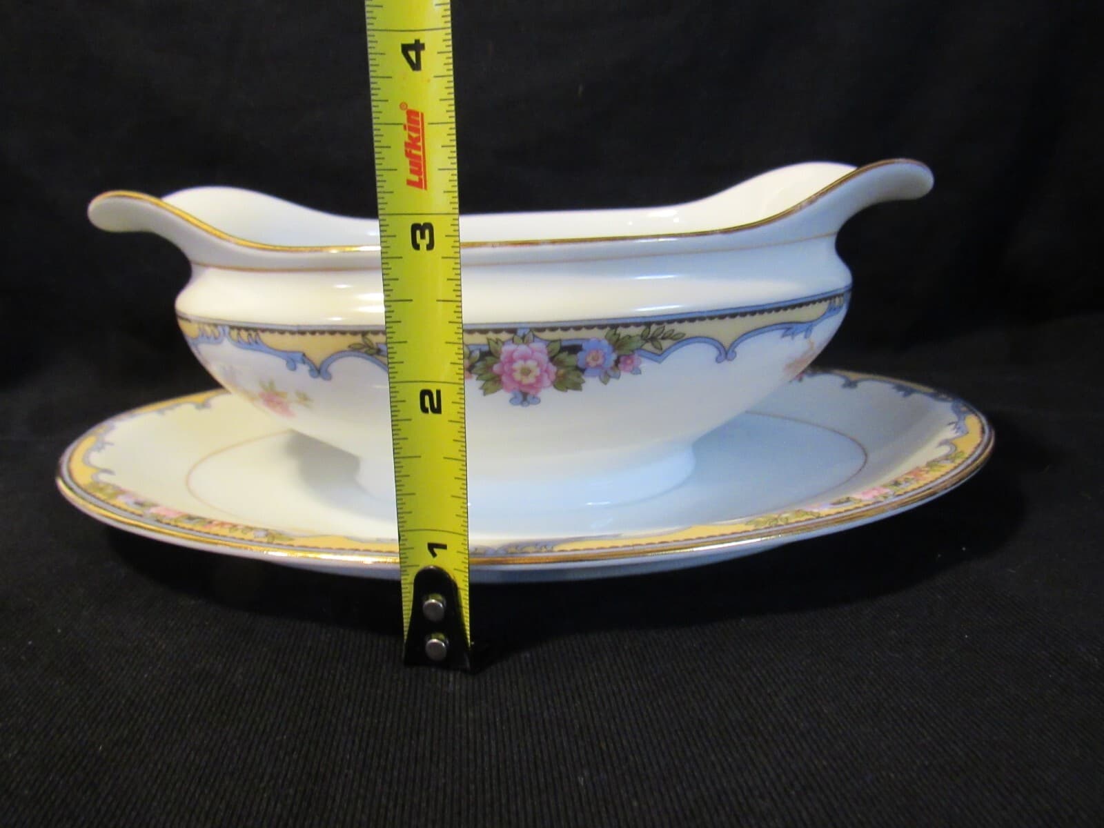 Noritake M Japan Oxford Bone China Gravy Boat with Attached Plate Gilt Trim J1K - Thumbnail 8