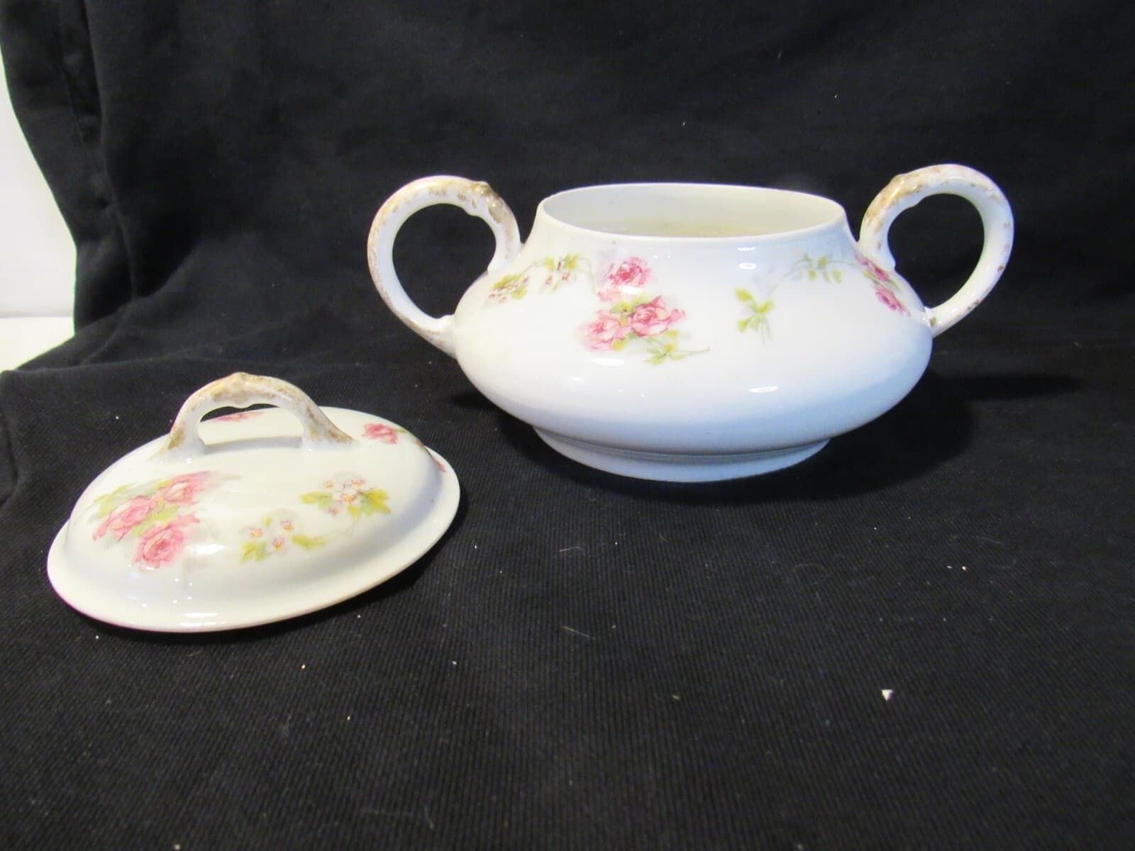 Vintage Limoges Martin Freres Bros Pink Floral China Cream Sugar J5K - Thumbnail 3
