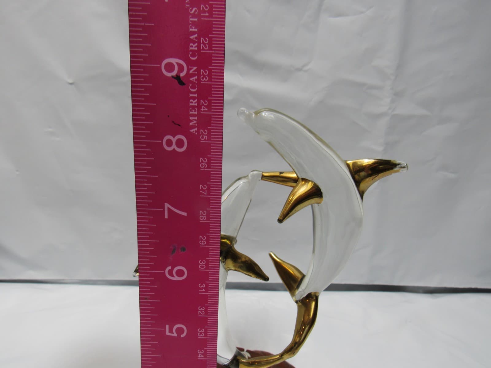 Glass Double Dolphins 22KT Gold Fins Burled Wood (S67M) - Thumbnail 5