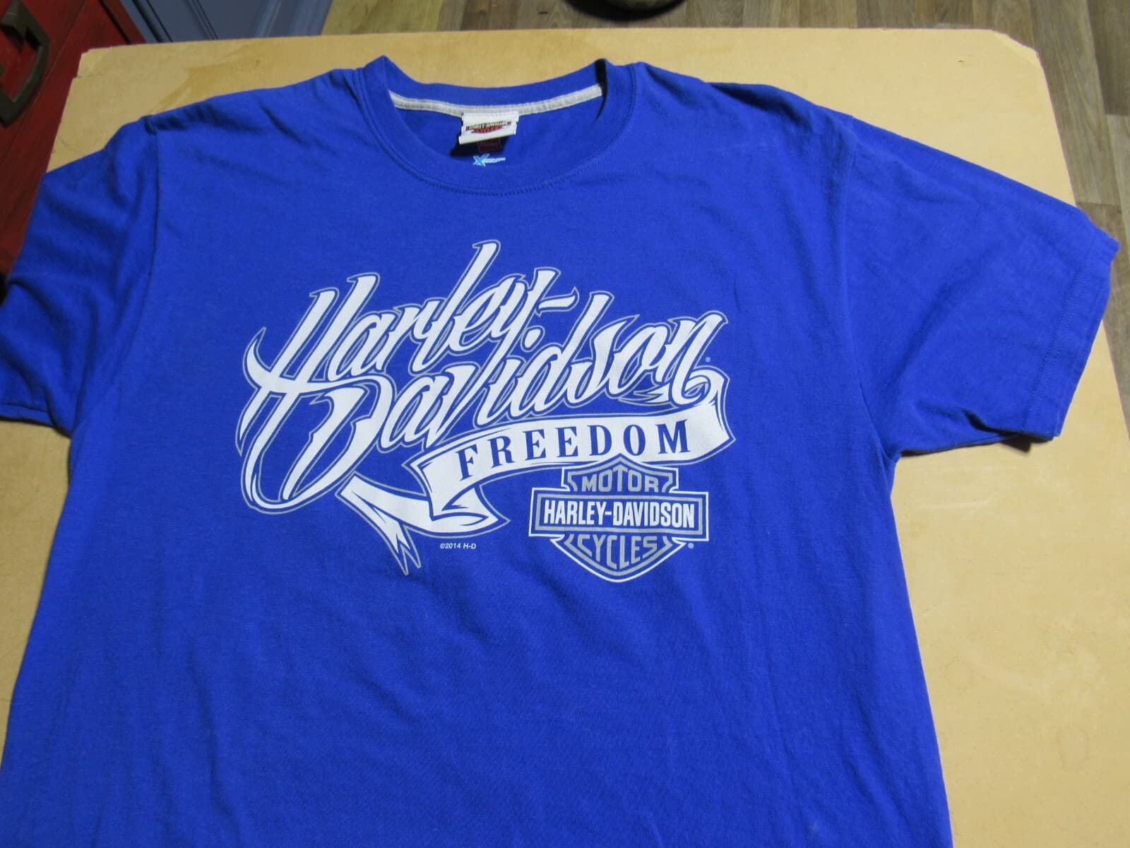 Harley Davidson T-Shirt Men’s Medium Freedom 2014 Essex United Kingdom Blue O45J - Thumbnail 7