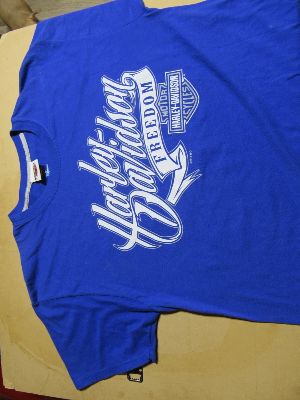 Harley Davidson T-Shirt Men’s Medium Freedom 2014 Essex United Kingdom Blue O45J - Thumbnail 8