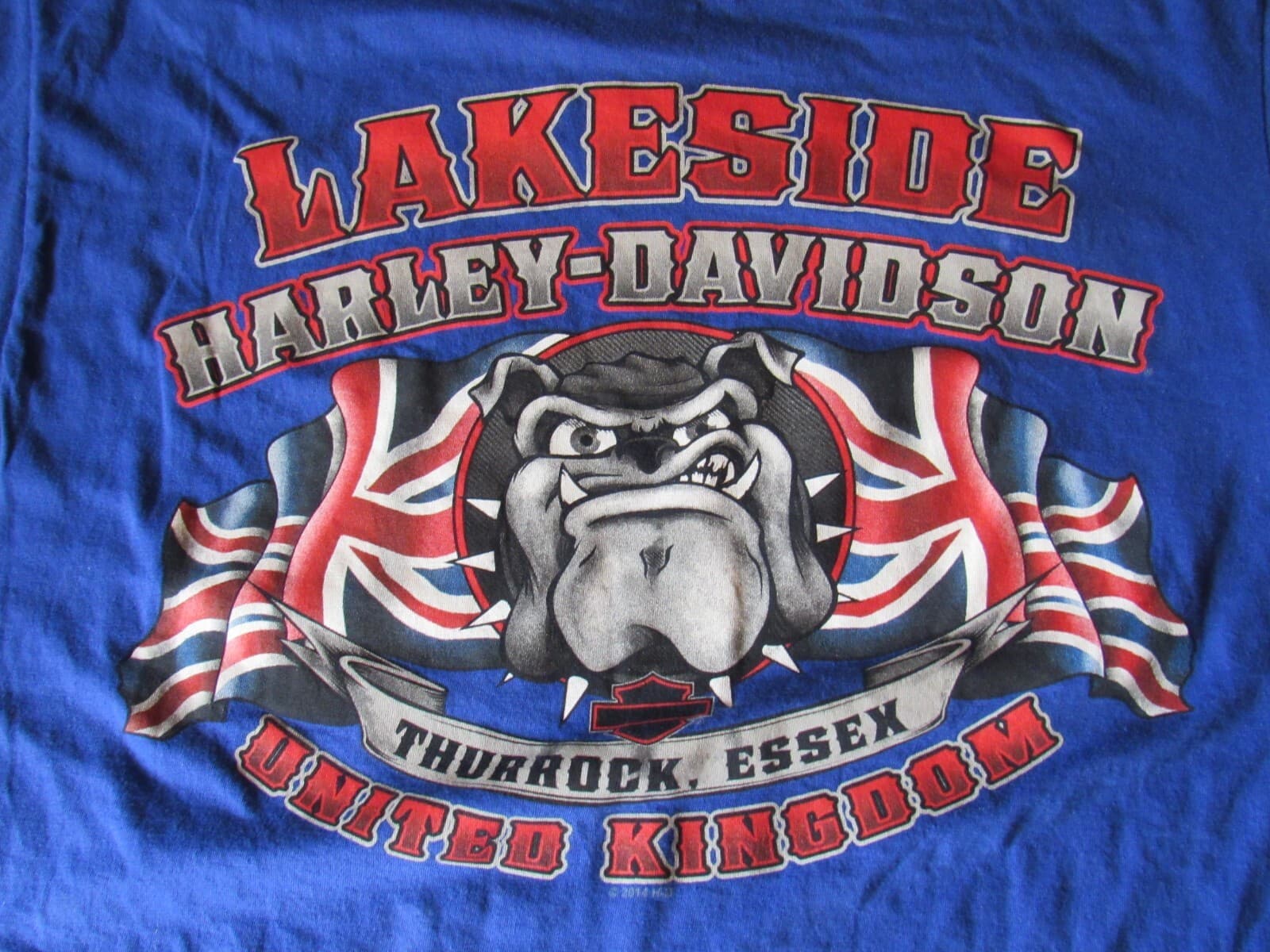 Harley Davidson T-Shirt Men’s Medium Freedom 2014 Essex United Kingdom Blue O45J - Thumbnail 3