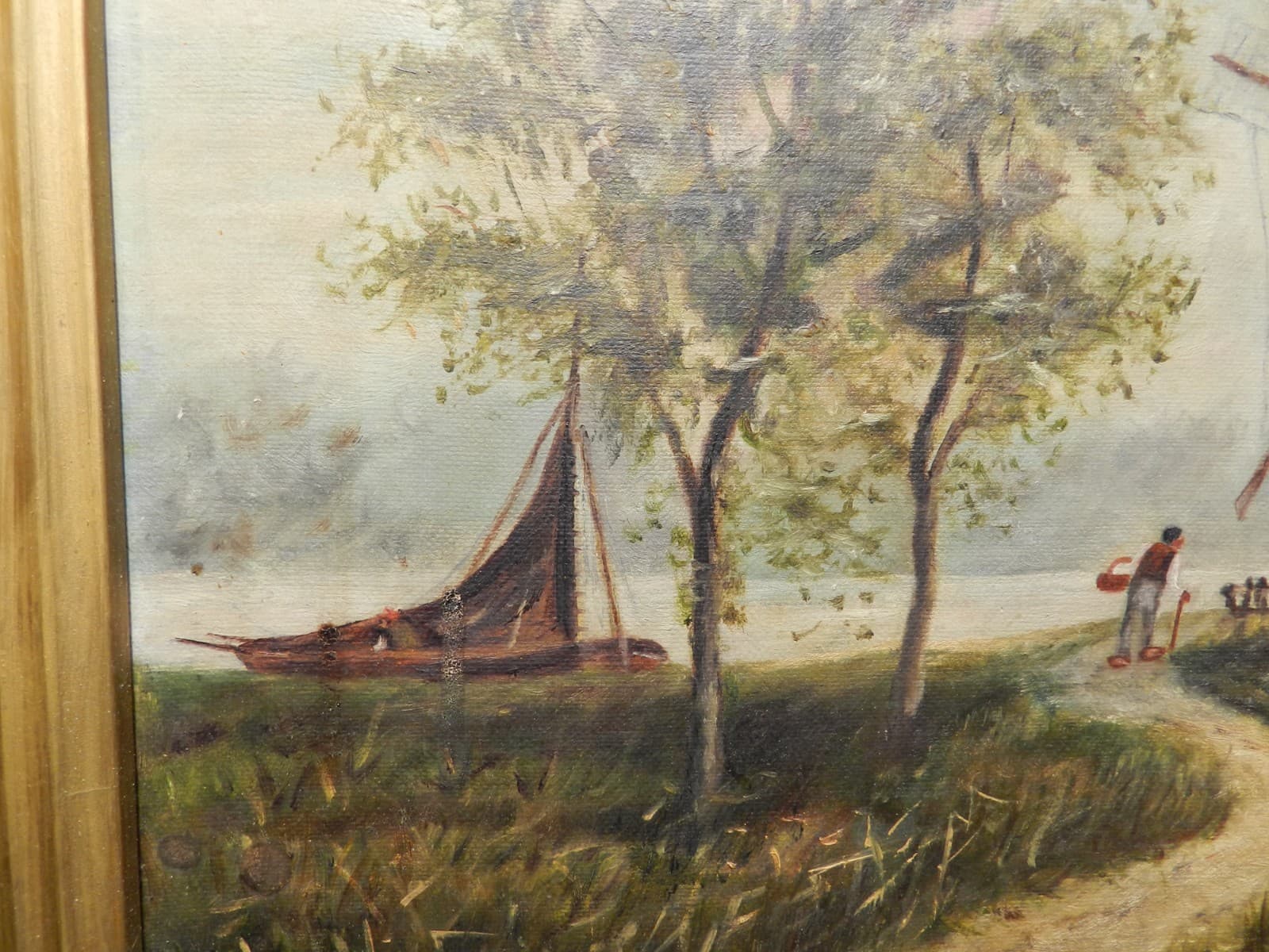 Dutch School Oil on Canvas Painting 1880 - 1920 Dutch Windmill Pro Framed (L74S) - Thumbnail 13
