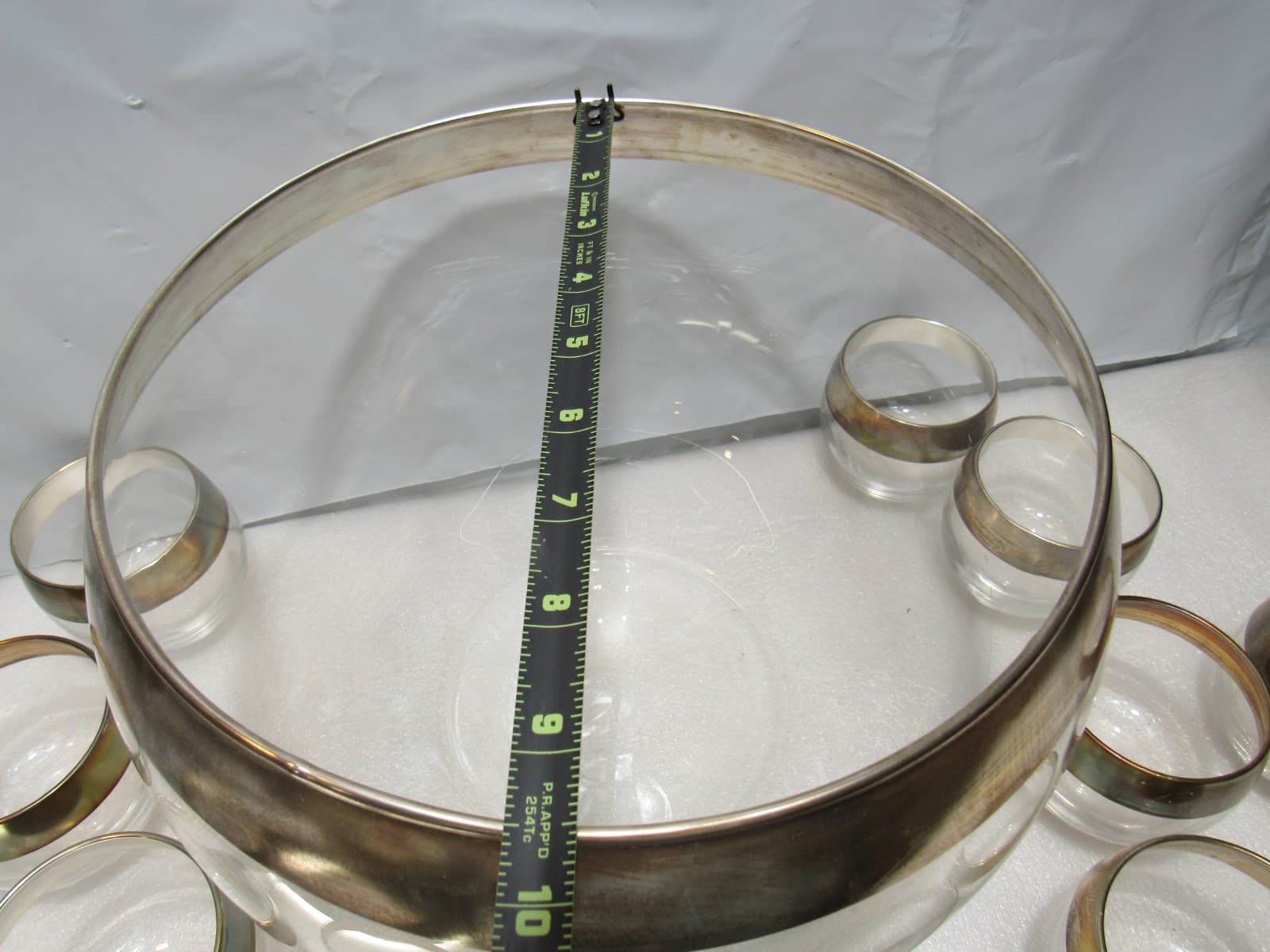 Vintage MCM Dorothy Thorpe Silver Wide Band Punch Bowl & 12 Roly Poly Cups S84JJ - Thumbnail 4