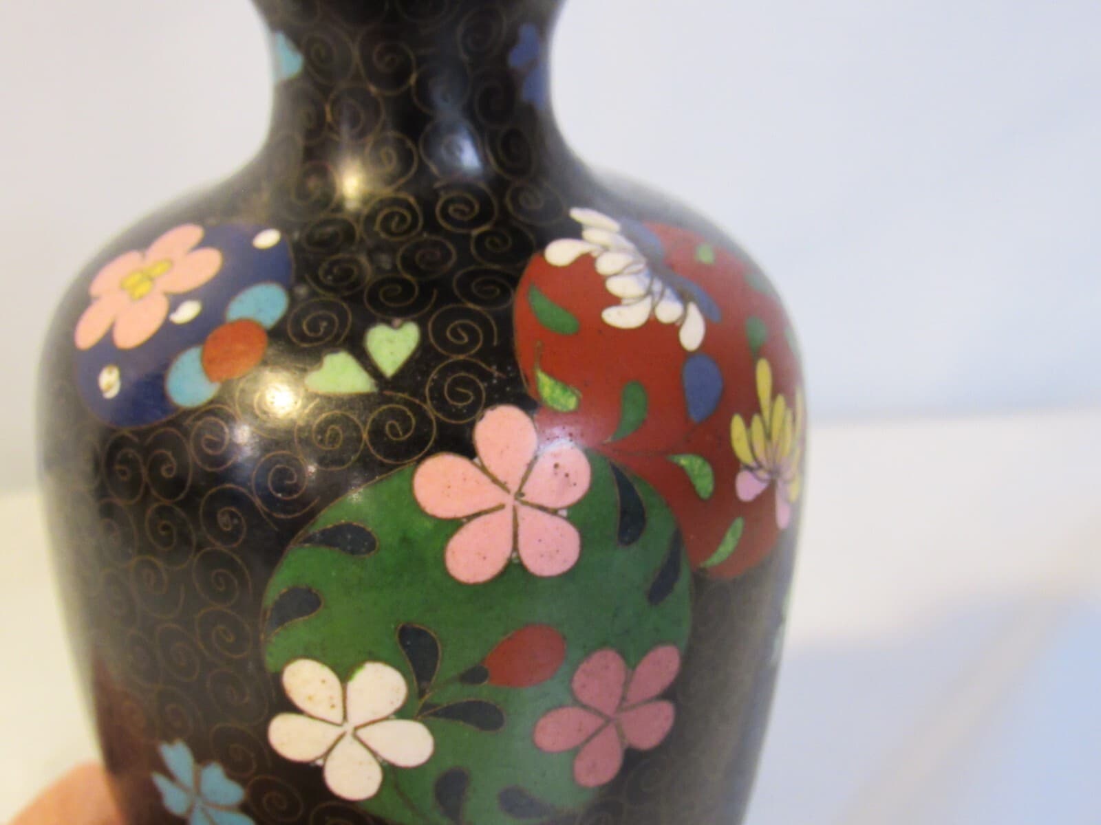 Chinese Canton Enamel & Cloisonne Baluster Vase Hand Painted Copper Y5S - Thumbnail 8