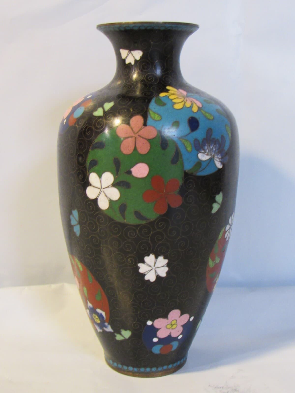 Chinese Canton Enamel & Cloisonne Baluster Vase Hand Painted Copper Y5S - Thumbnail 2