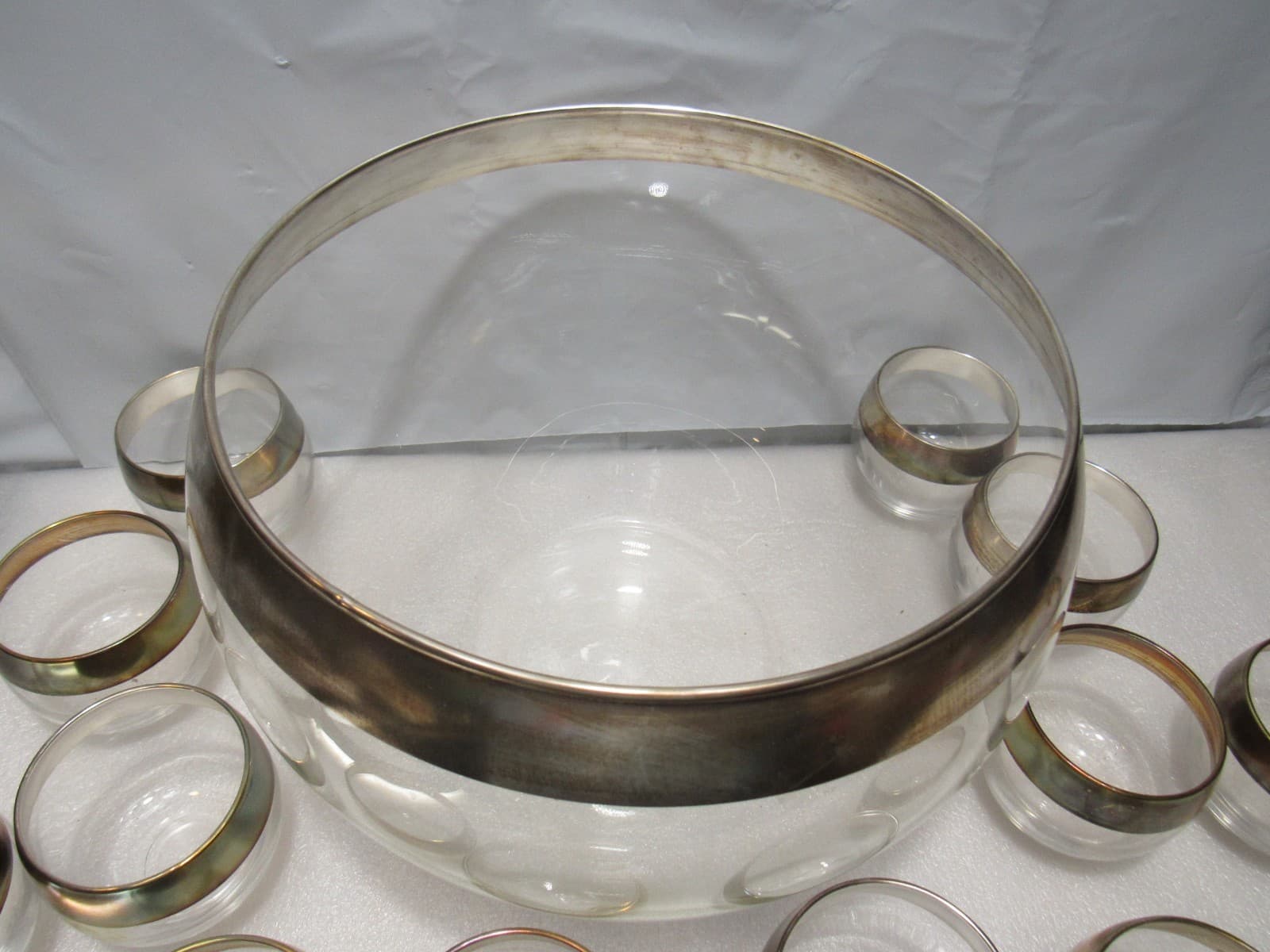 Vintage MCM Dorothy Thorpe Silver Wide Band Punch Bowl & 12 Roly Poly Cups S84JJ - Thumbnail 8