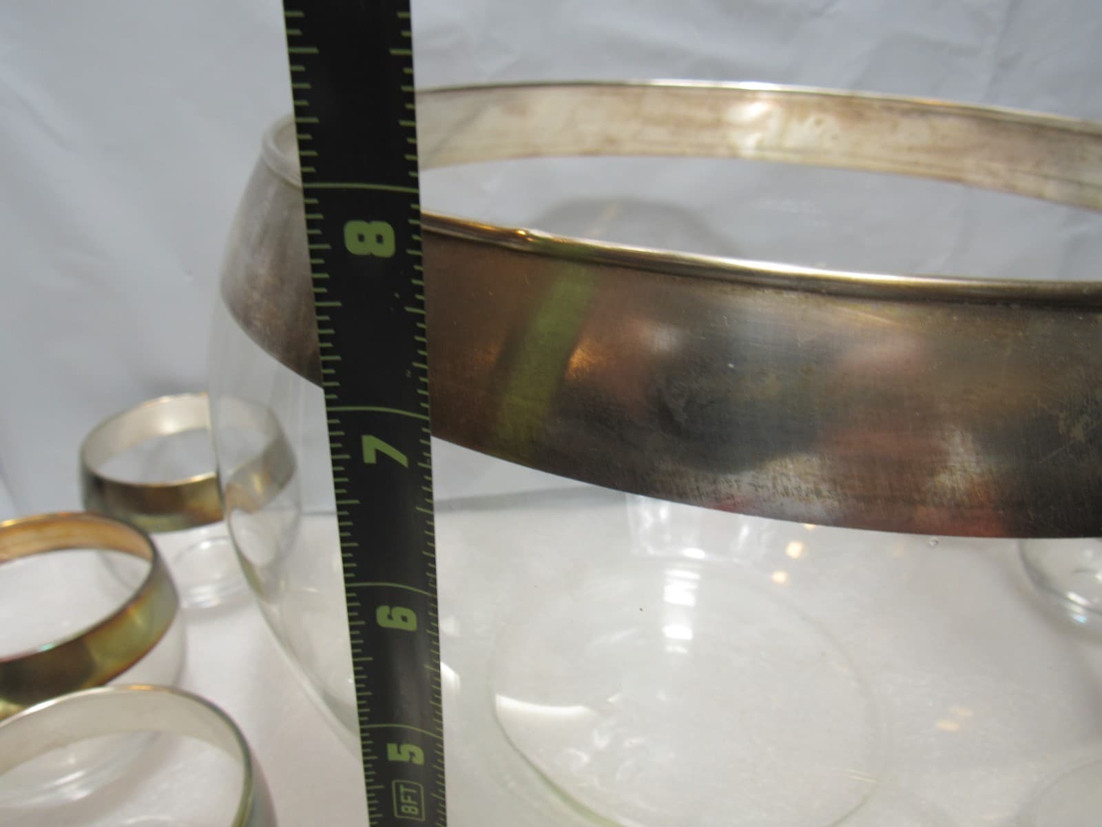 Vintage MCM Dorothy Thorpe Silver Wide Band Punch Bowl & 12 Roly Poly Cups S84JJ - Thumbnail 5