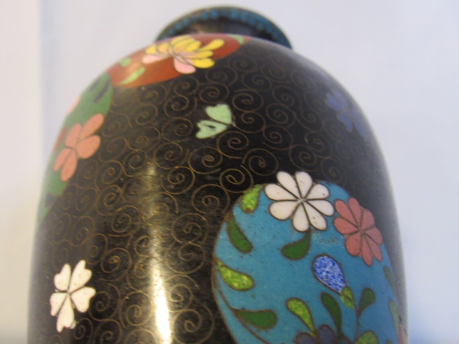Chinese Canton Enamel & Cloisonne Baluster Vase Hand Painted Copper Y5S - Thumbnail 4