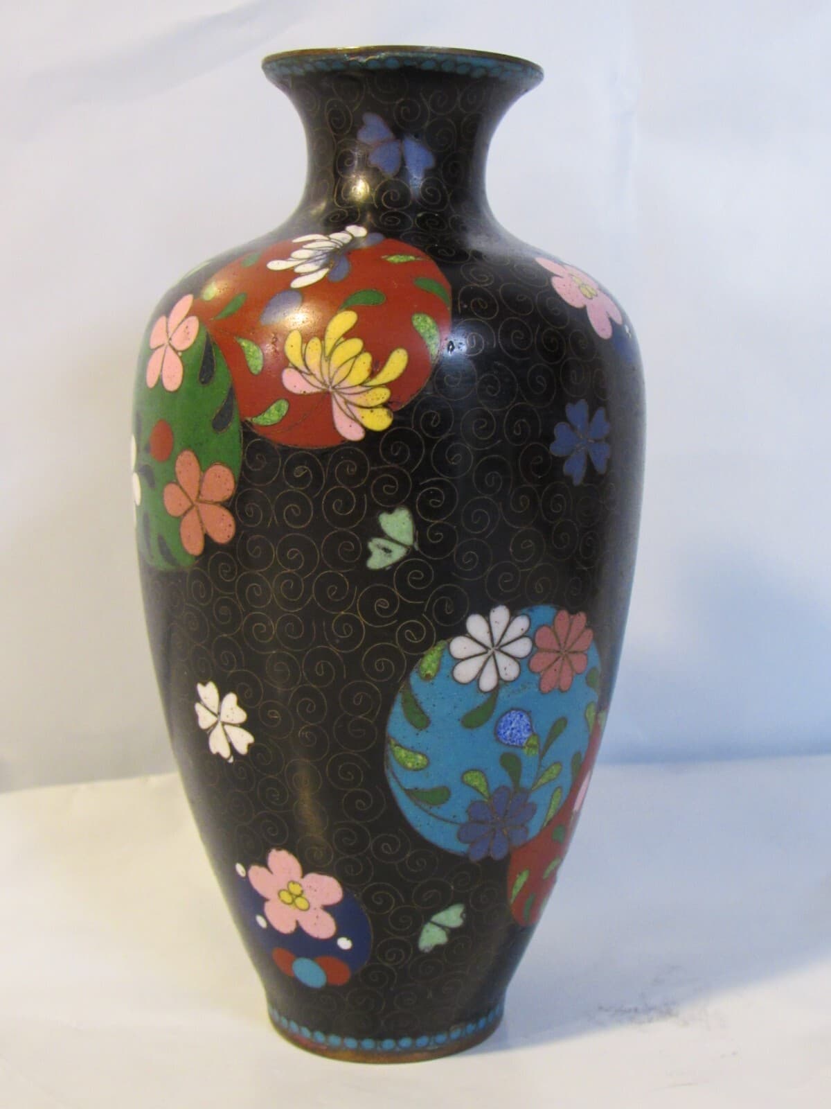 Chinese Canton Enamel & Cloisonne Baluster Vase Hand Painted Copper Y5S - Thumbnail 3