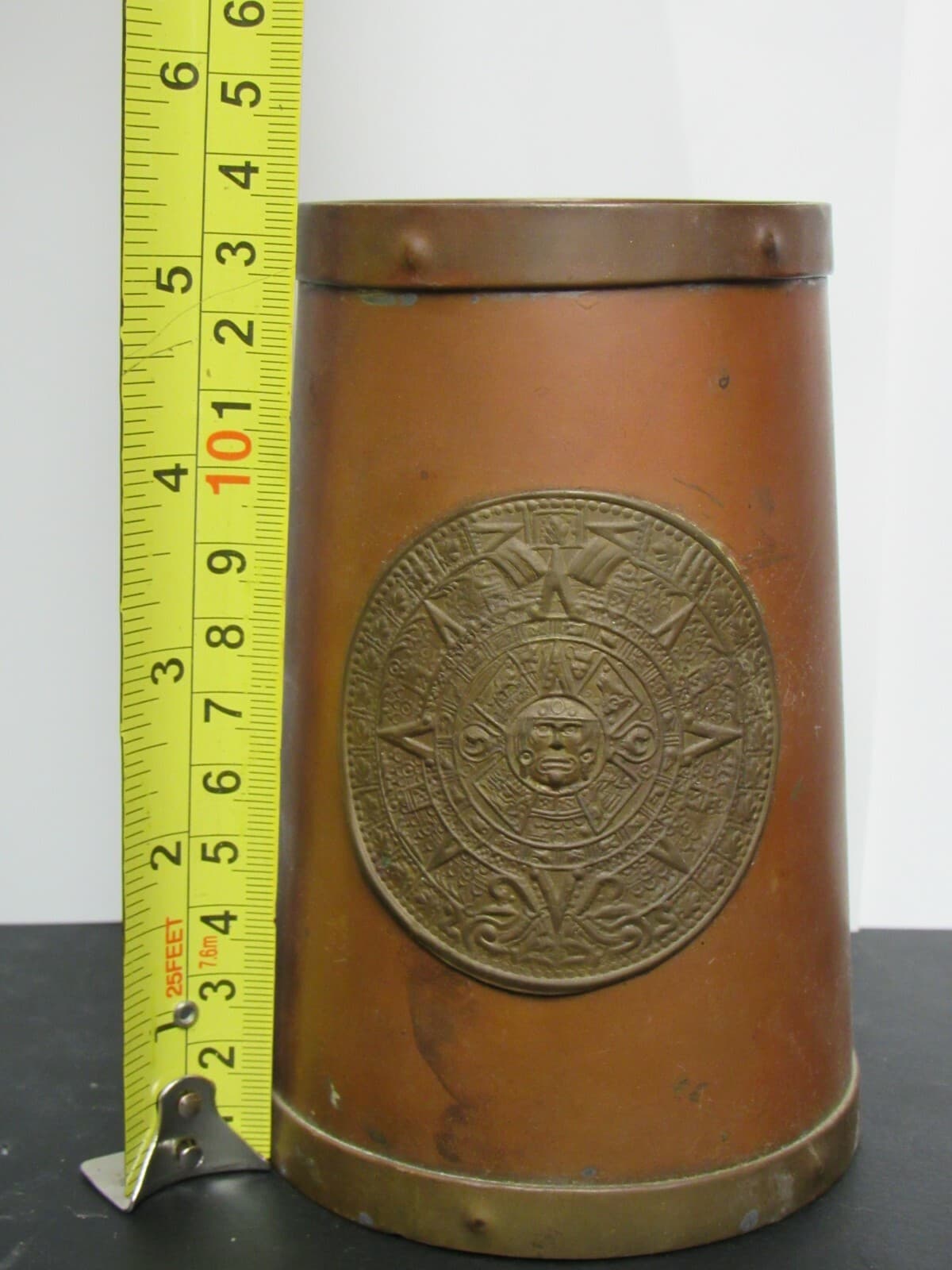 Vintage Brass/Copper MUG AZTEC Calendar Sun God Dial Beer Stein (J) - Thumbnail 7