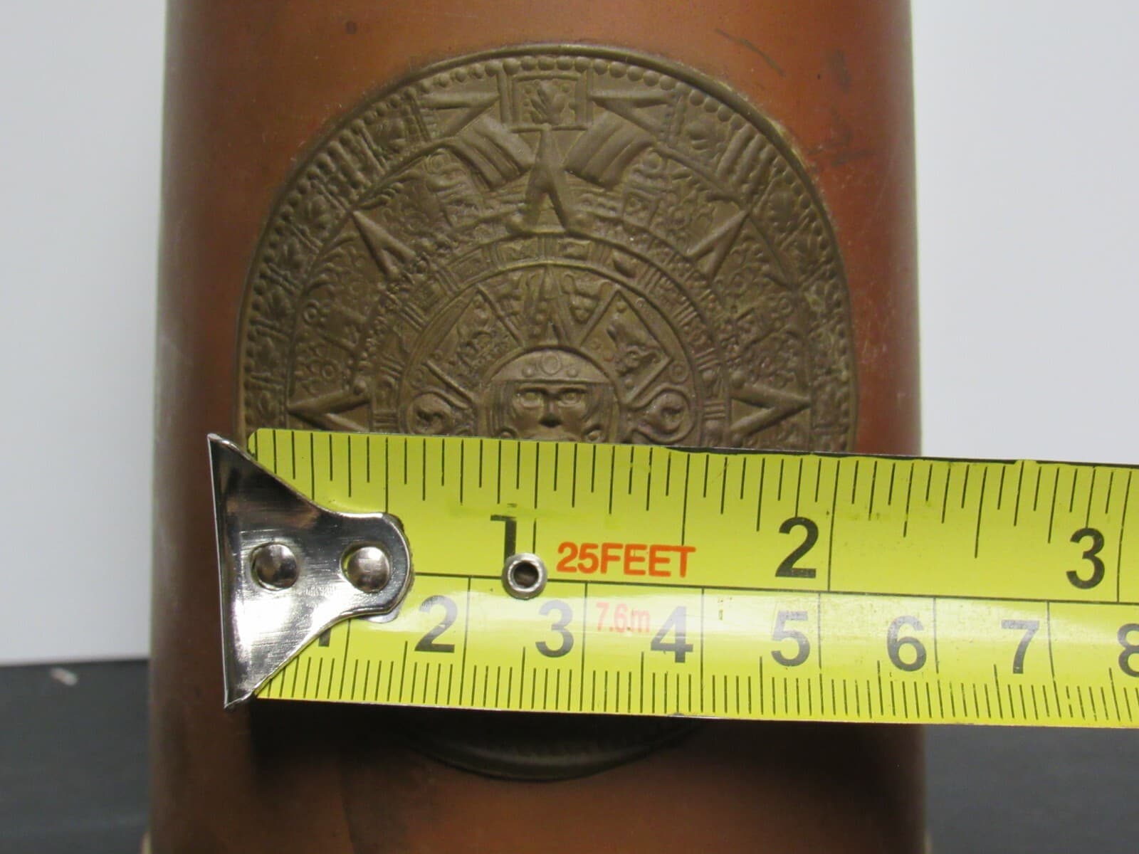 Vintage Brass/Copper MUG AZTEC Calendar Sun God Dial Beer Stein (J) - Thumbnail 8