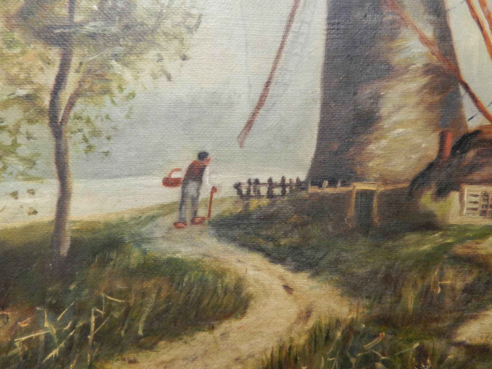 Dutch School Oil on Canvas Painting 1880 - 1920 Dutch Windmill Pro Framed (L74S) - Thumbnail 12