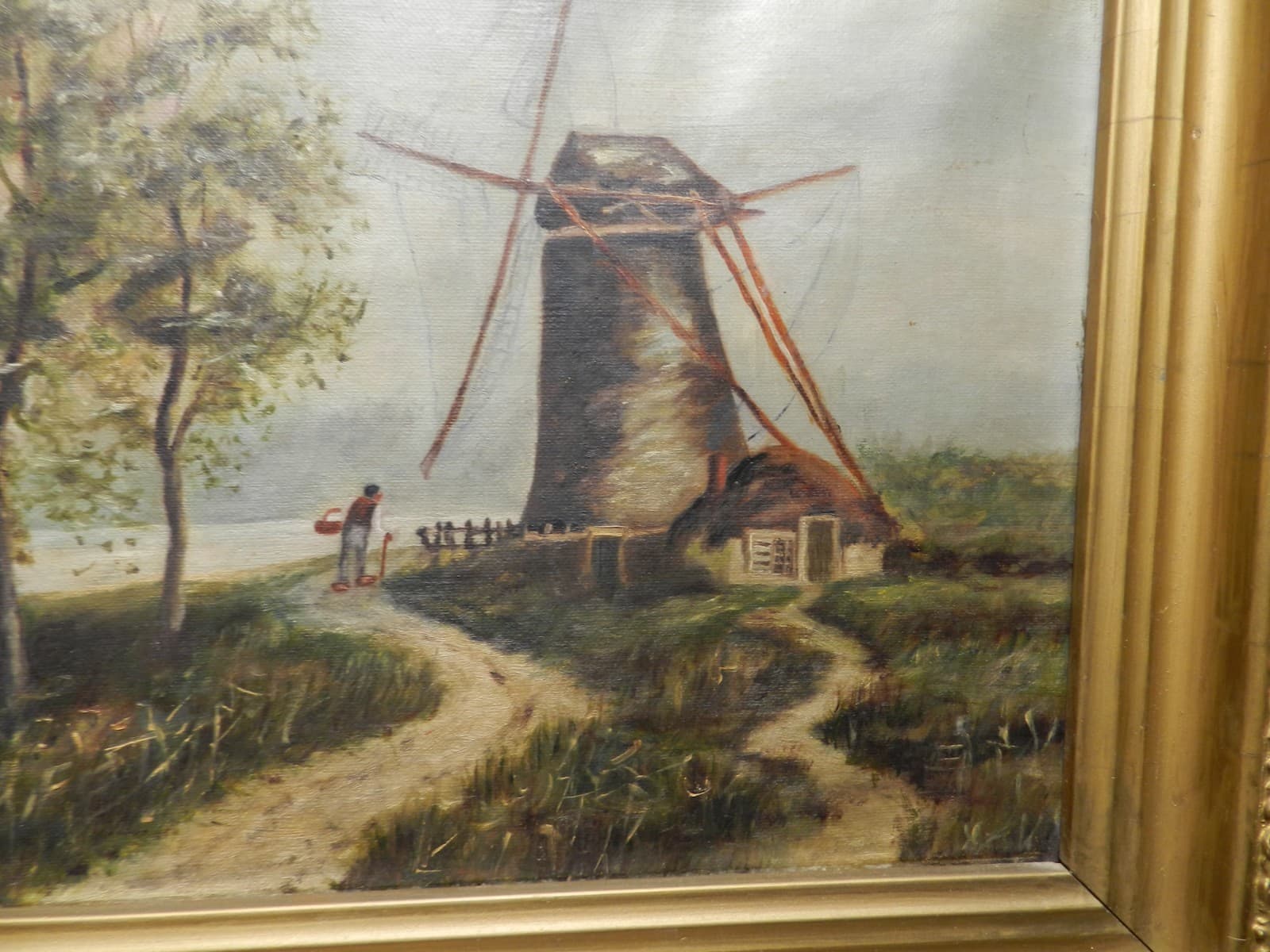 Dutch School Oil on Canvas Painting 1880 - 1920 Dutch Windmill Pro Framed (L74S) - Thumbnail 14