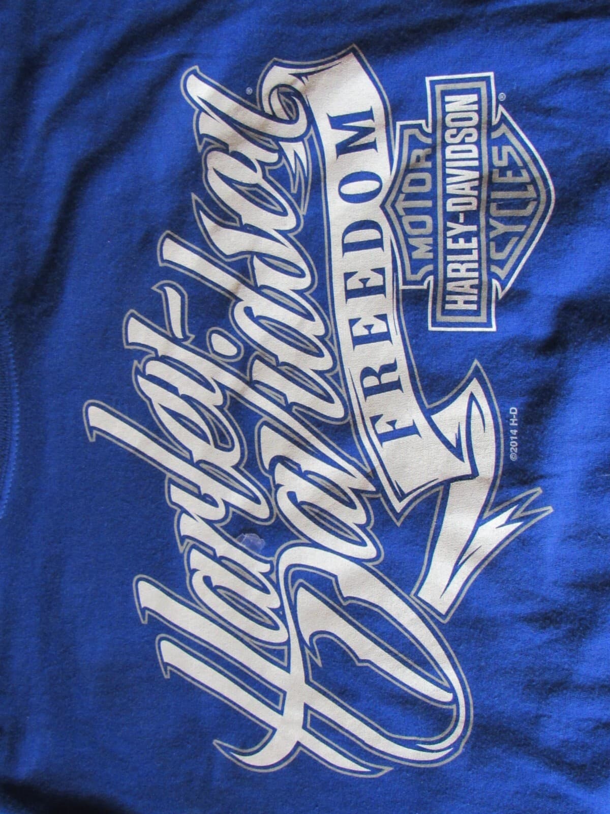Harley Davidson T-Shirt Men’s Medium Freedom 2014 Essex United Kingdom Blue O45J - Thumbnail 4