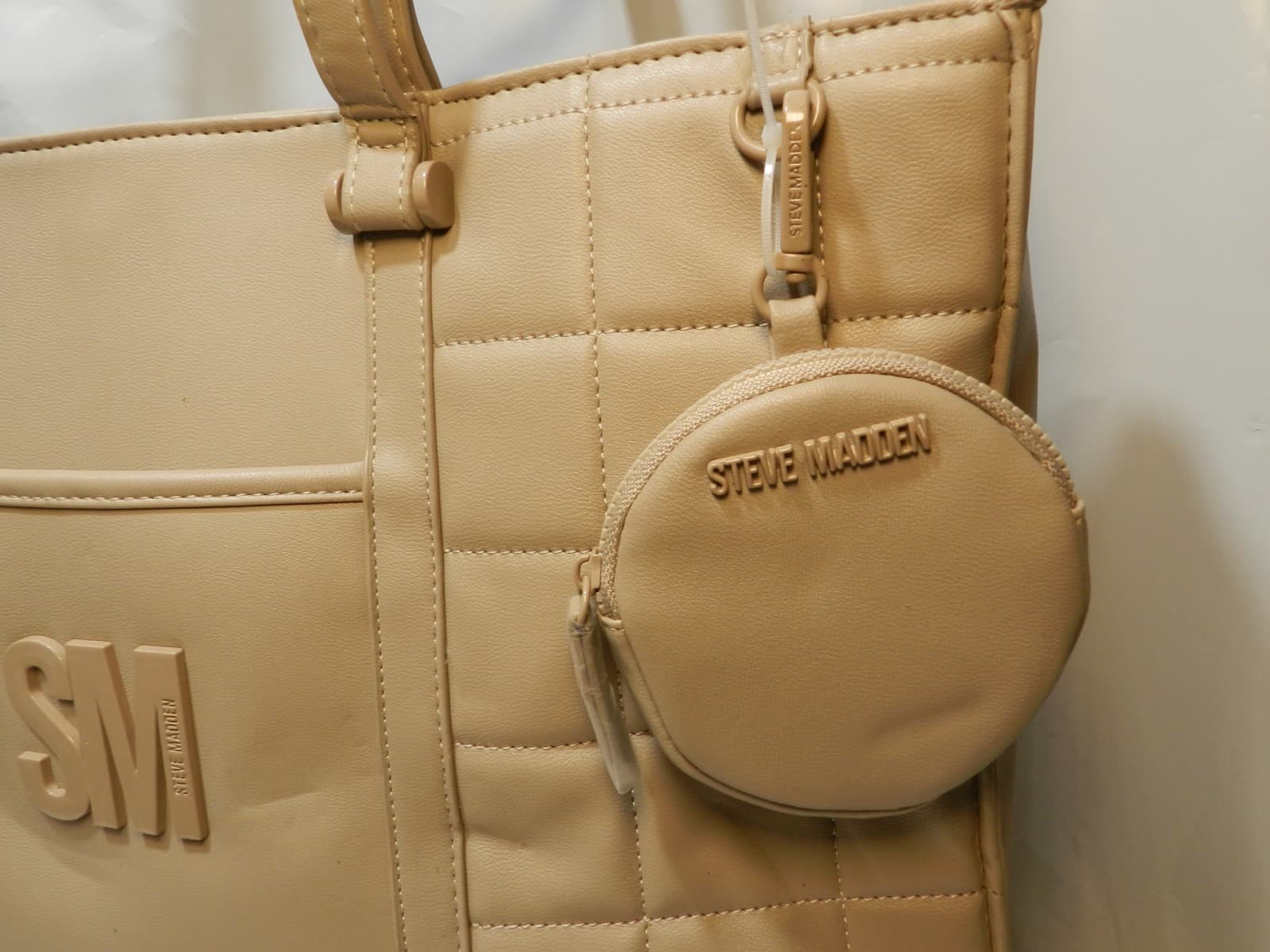 NEW Extra Large Steve Madden Timeless Tote Bag w/ Coin Purse Taupe (X8K) - Thumbnail 3