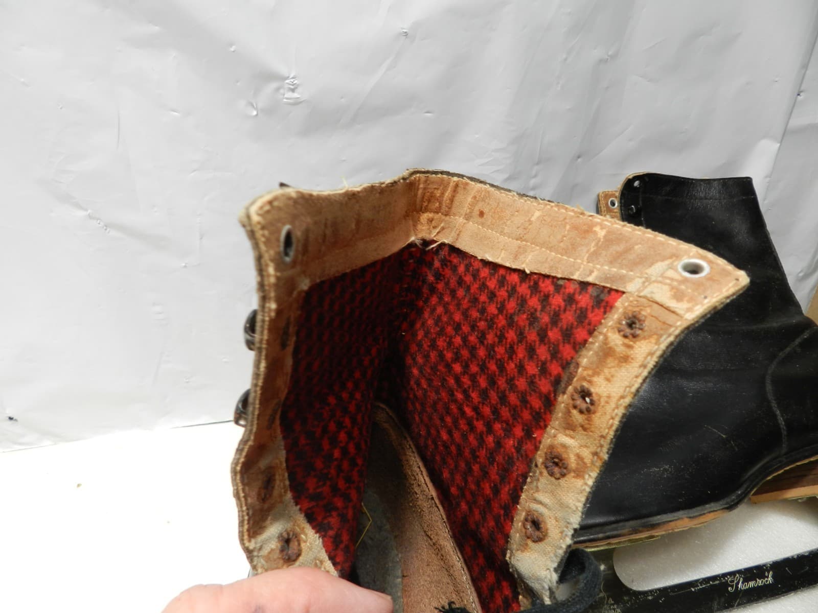 Vintage Pair Sheffield Steel Shamrock Leather Ice Skates Black 3403 (Z9J) - Thumbnail 14