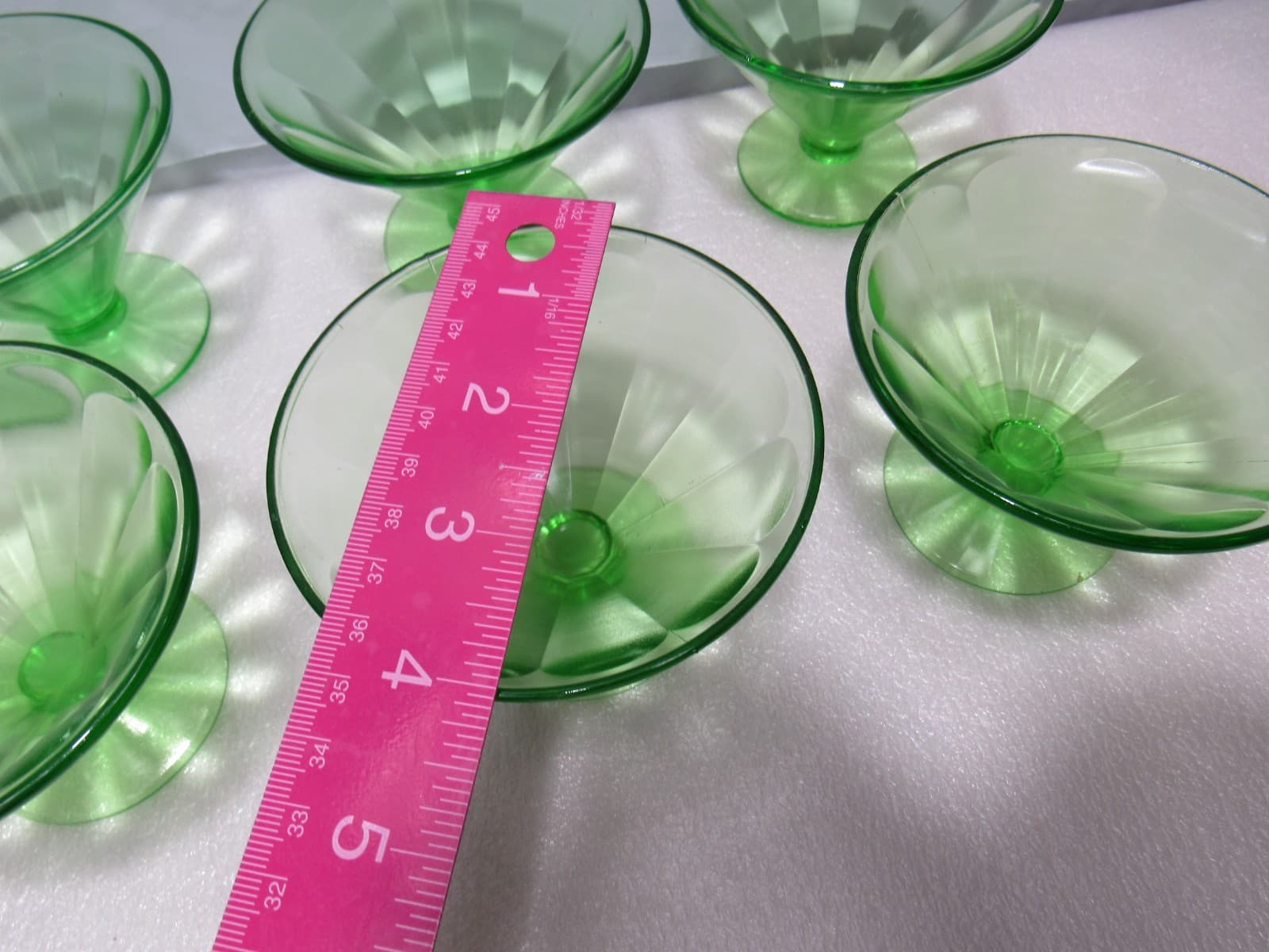 6 Green Depression Vaseline Uranium Ribbed Glass Fruit Dessert Cups (S90JJ) - Thumbnail 6