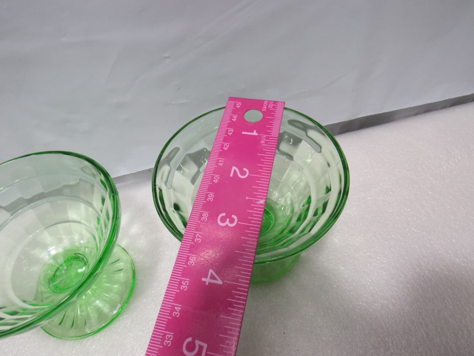 2 Uranium Depression Vaseline Glass Dessert Cups Green 3" (S89JJ) - Thumbnail 6