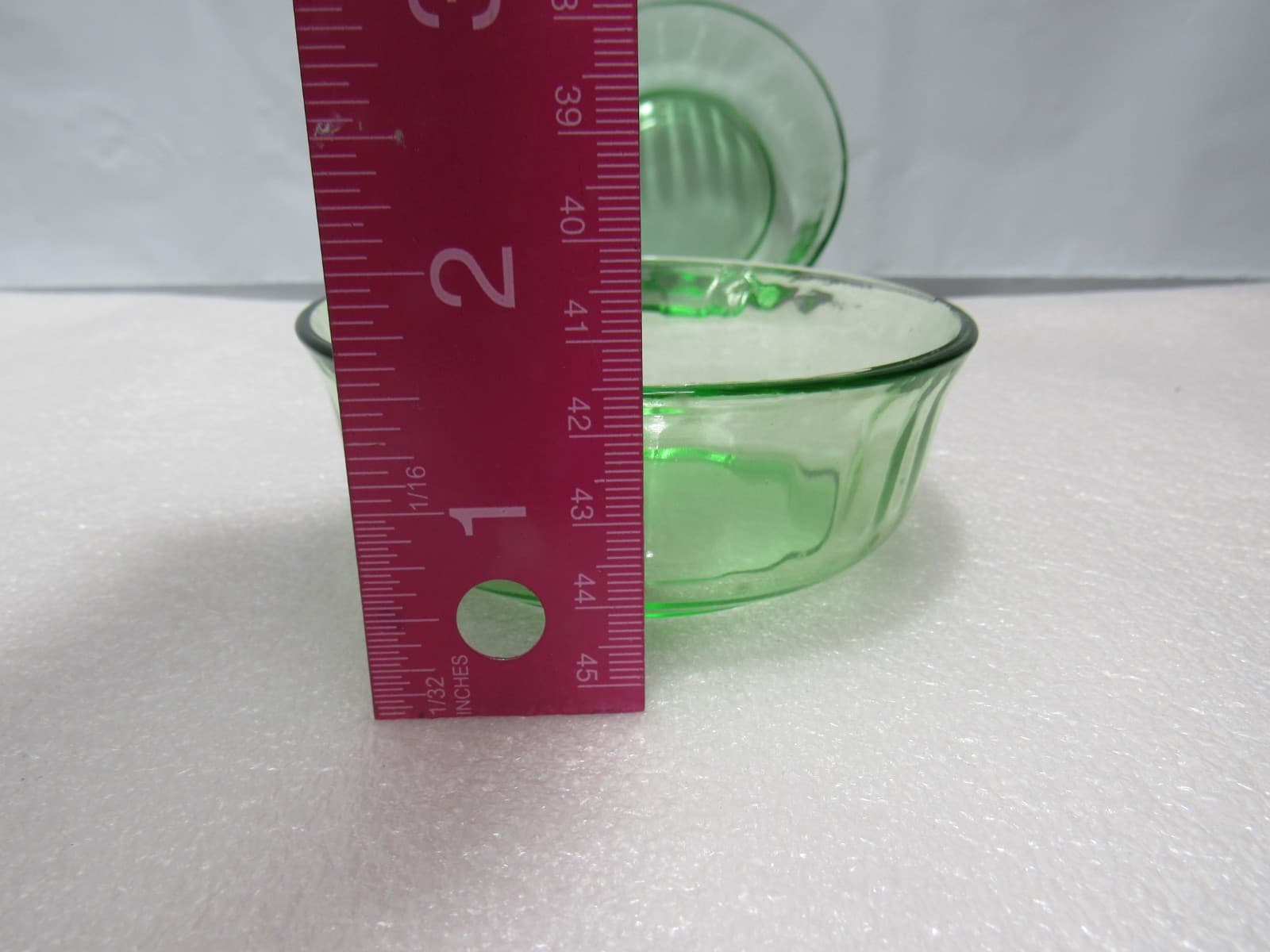2 VTG Uranium Glass Small Bowl Ribbed Design, 4”x1.5” Fruit Dessert Bowls (S91JJ - Thumbnail 8