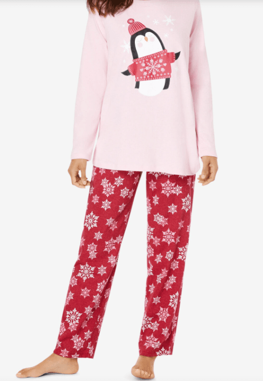 Dreams & Co. Womens Plus Size Petite Long Sleeve Knit Pj Set Pajamas Sz 3X B39K - Thumbnail 2