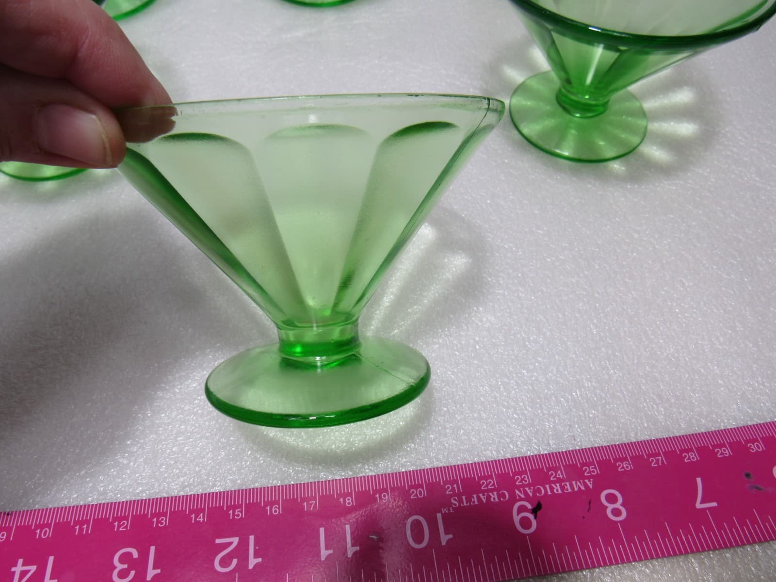 6 Green Depression Vaseline Uranium Ribbed Glass Fruit Dessert Cups (S90JJ) - Thumbnail 7