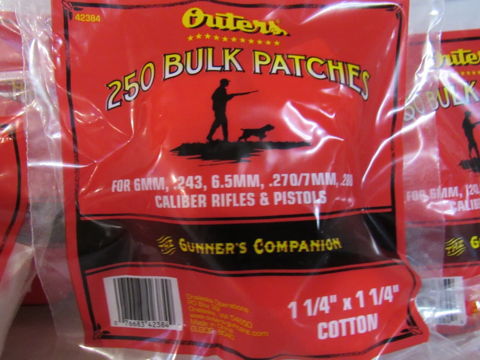 6 - OUTERS Bulk Patches 23-28Cal 250ct 42384 Cotton 1-1/4" x 1-1/4" j27K - Thumbnail 2