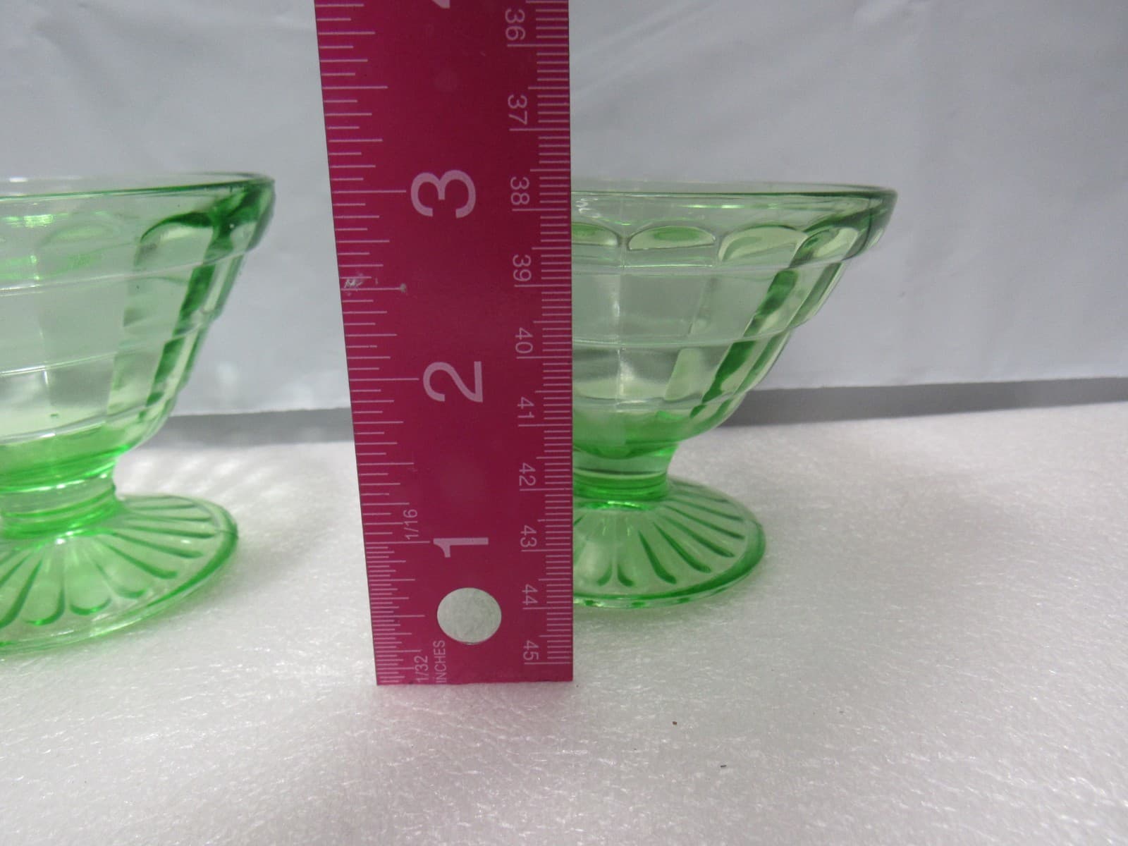 2 Uranium Depression Vaseline Glass Dessert Cups Green 3" (S89JJ) - Thumbnail 5