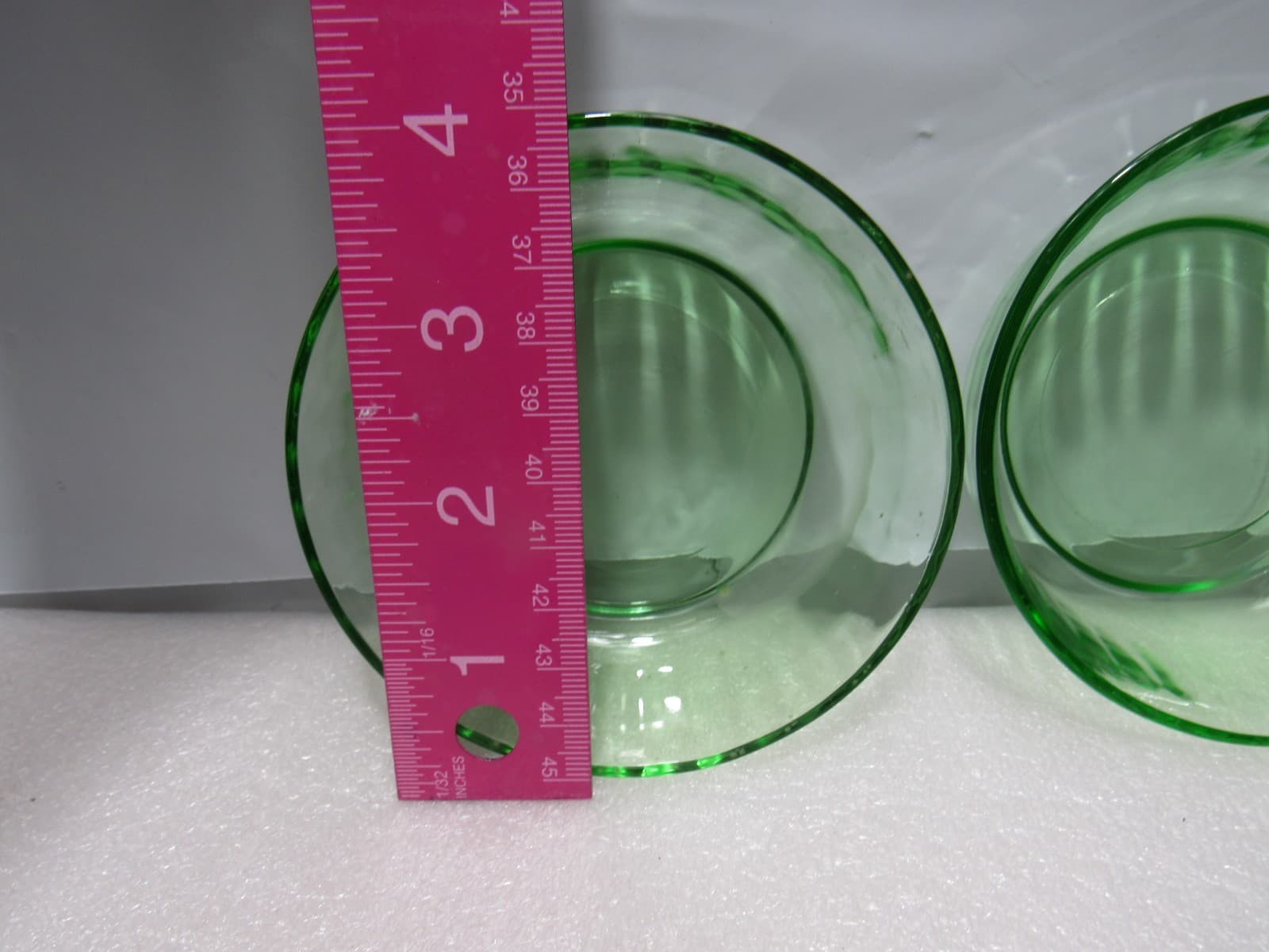 2 VTG Uranium Glass Small Bowl Ribbed Design, 4”x1.5” Fruit Dessert Bowls (S91JJ - Thumbnail 7