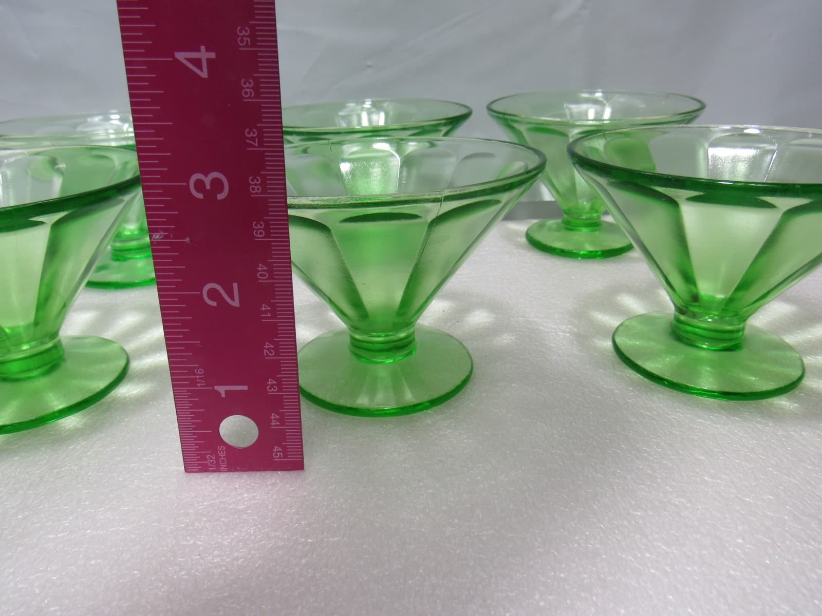 6 Green Depression Vaseline Uranium Ribbed Glass Fruit Dessert Cups (S90JJ) - Thumbnail 5