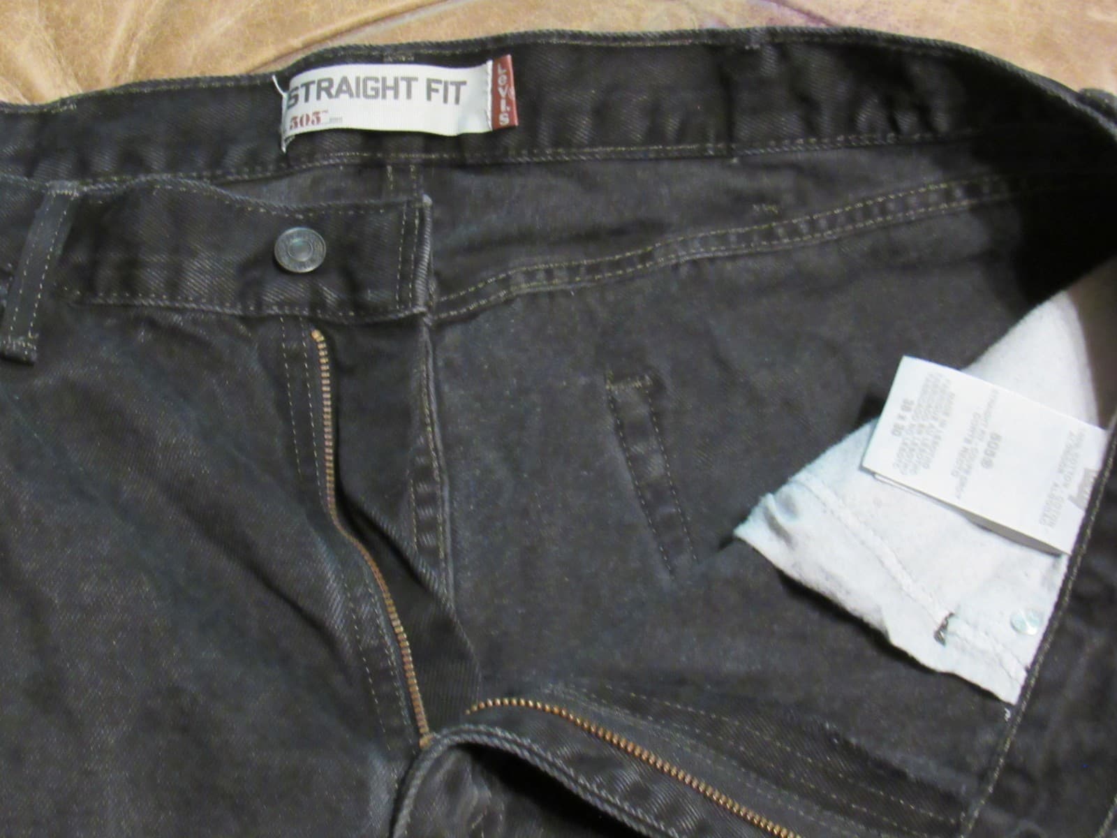 Vintage 90s Mens Levis 505 38x30 Blank Red Tab Black Denim Jeans Straight V92JJ - Thumbnail 6