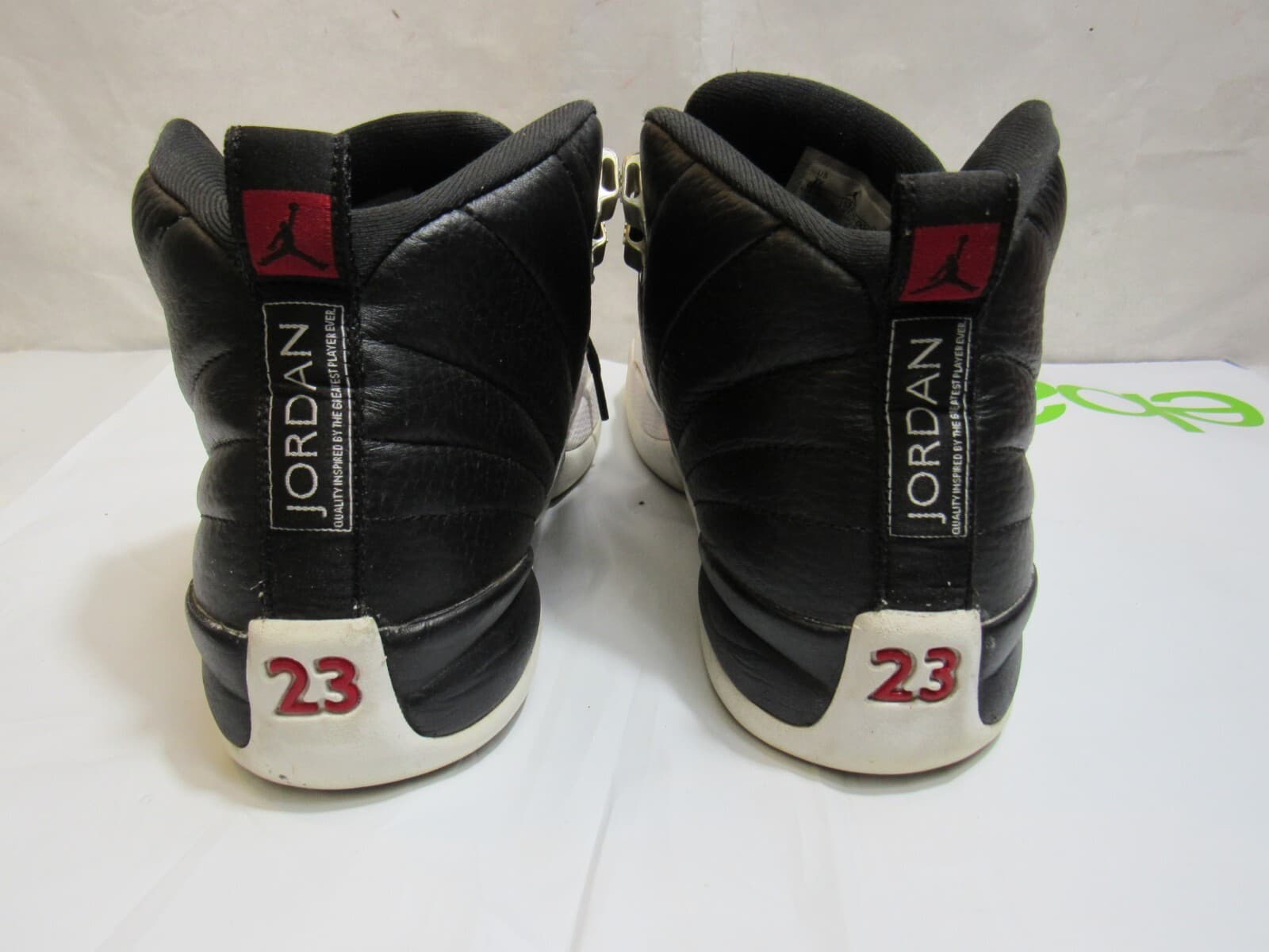Nike Air Jordan 12 Retro Basketball Shoes Size 7Y Black White 153265-006 (K49K) - Thumbnail 3
