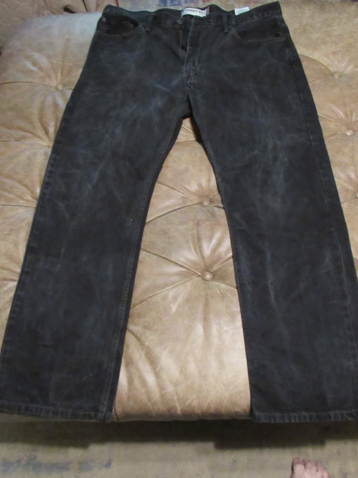 Vintage 90s Mens Levis 505 38x30 Blank Red Tab Black Denim Jeans Straight V92JJ - Thumbnail 5