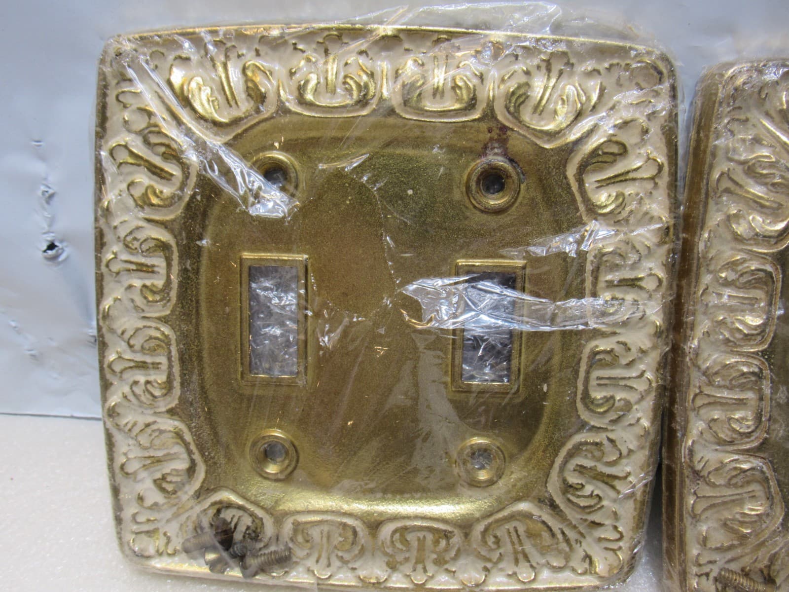 3 Vintage Mid Century Brass Double Light Switch / Outlet Plates Gold 5" (Z27J) - Thumbnail 2