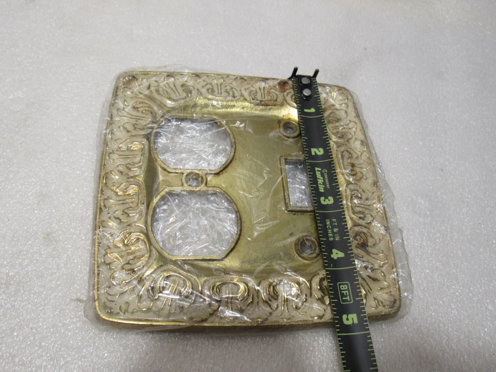 3 Vintage Mid Century Brass Double Light Switch / Outlet Plates Gold 5" (Z27J) - Thumbnail 7
