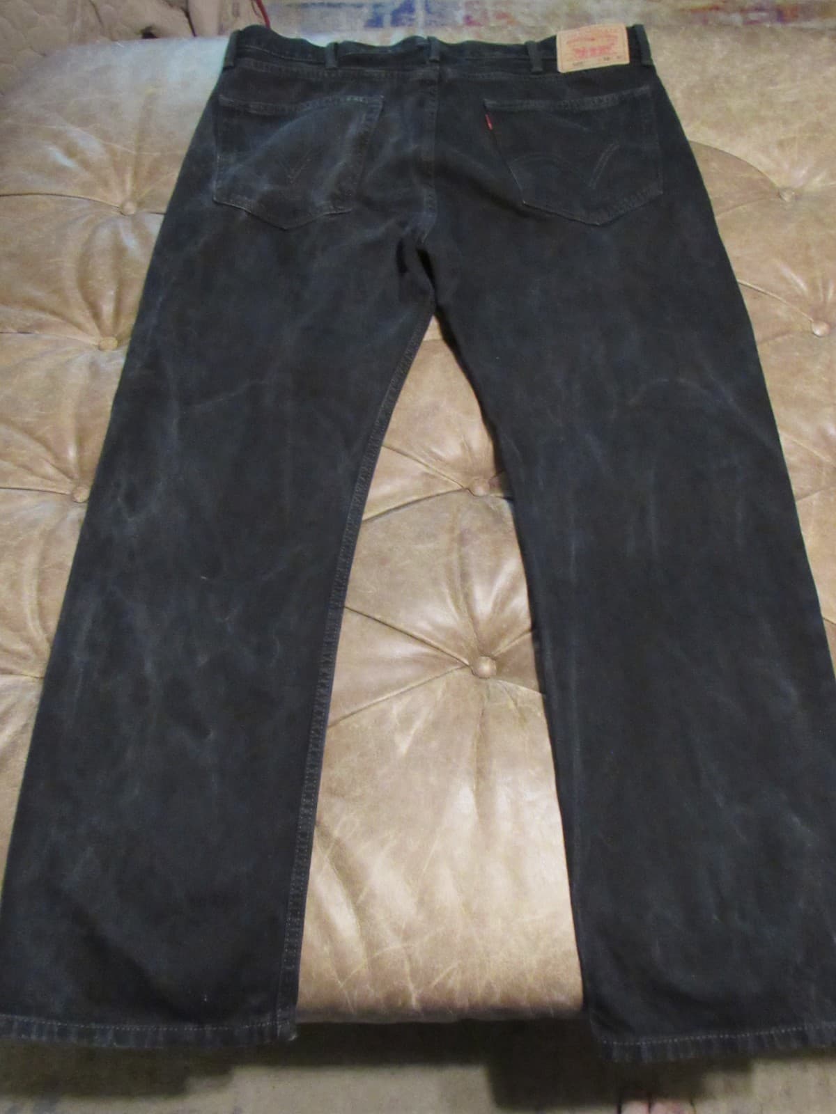 Vintage 90s Mens Levis 505 38x30 Blank Red Tab Black Denim Jeans Straight V92JJ - Thumbnail 2
